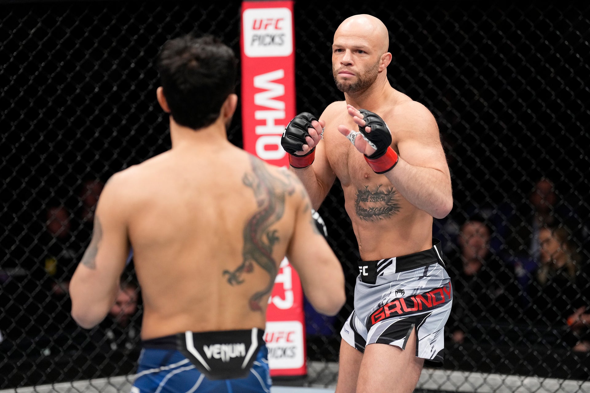 Framed Mike Grundy Signed 1-of-1 Fight Issued Jersey UFC Fight Night: Volkov vs Aspinall