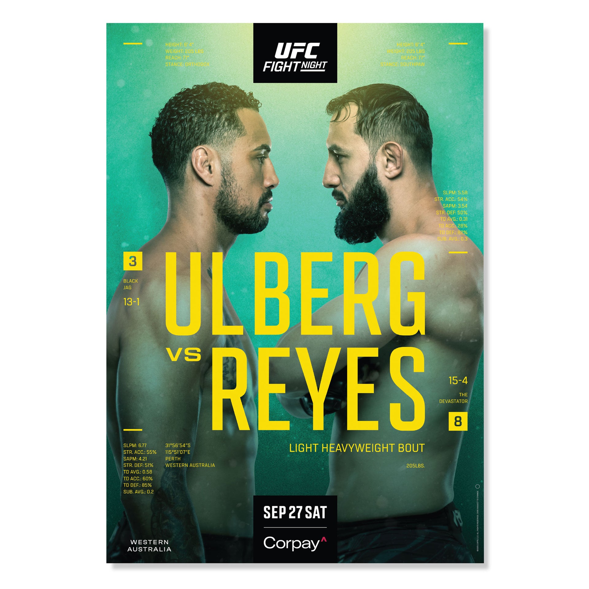 UFC Fight Night: Ulberg vs Reyes Autographed Event Poster