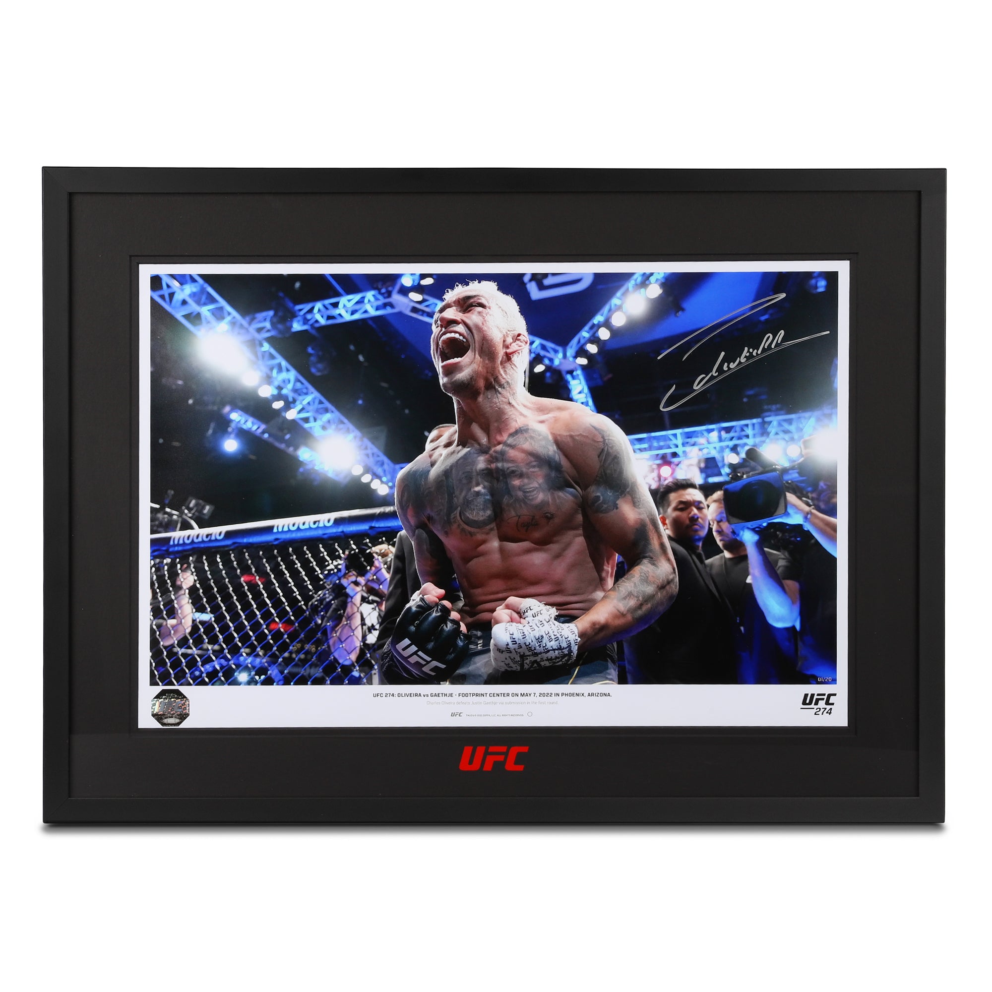Charles Oliveira Framed Signed Photo UFC 274 – Oliveira Celebrates