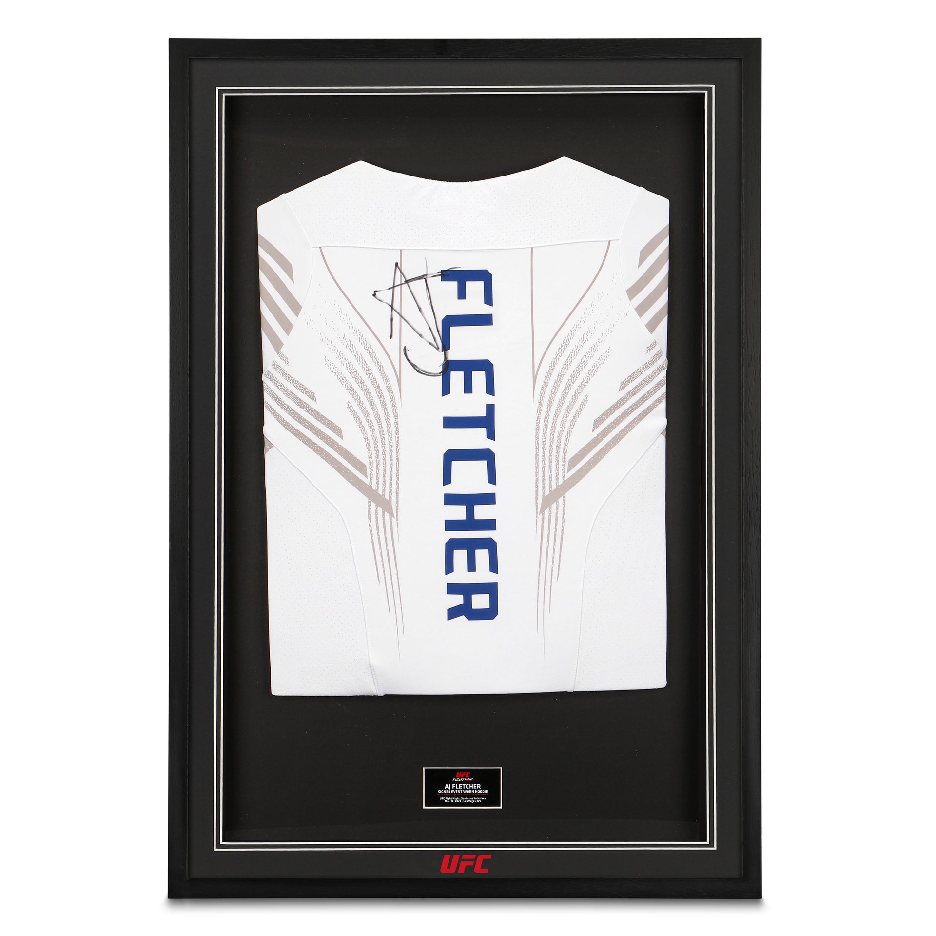 Framed AJ Fletcher Signed 1-of-1 Fight Issued Hoodie UFC Fight Night Santos vs Ankalaev