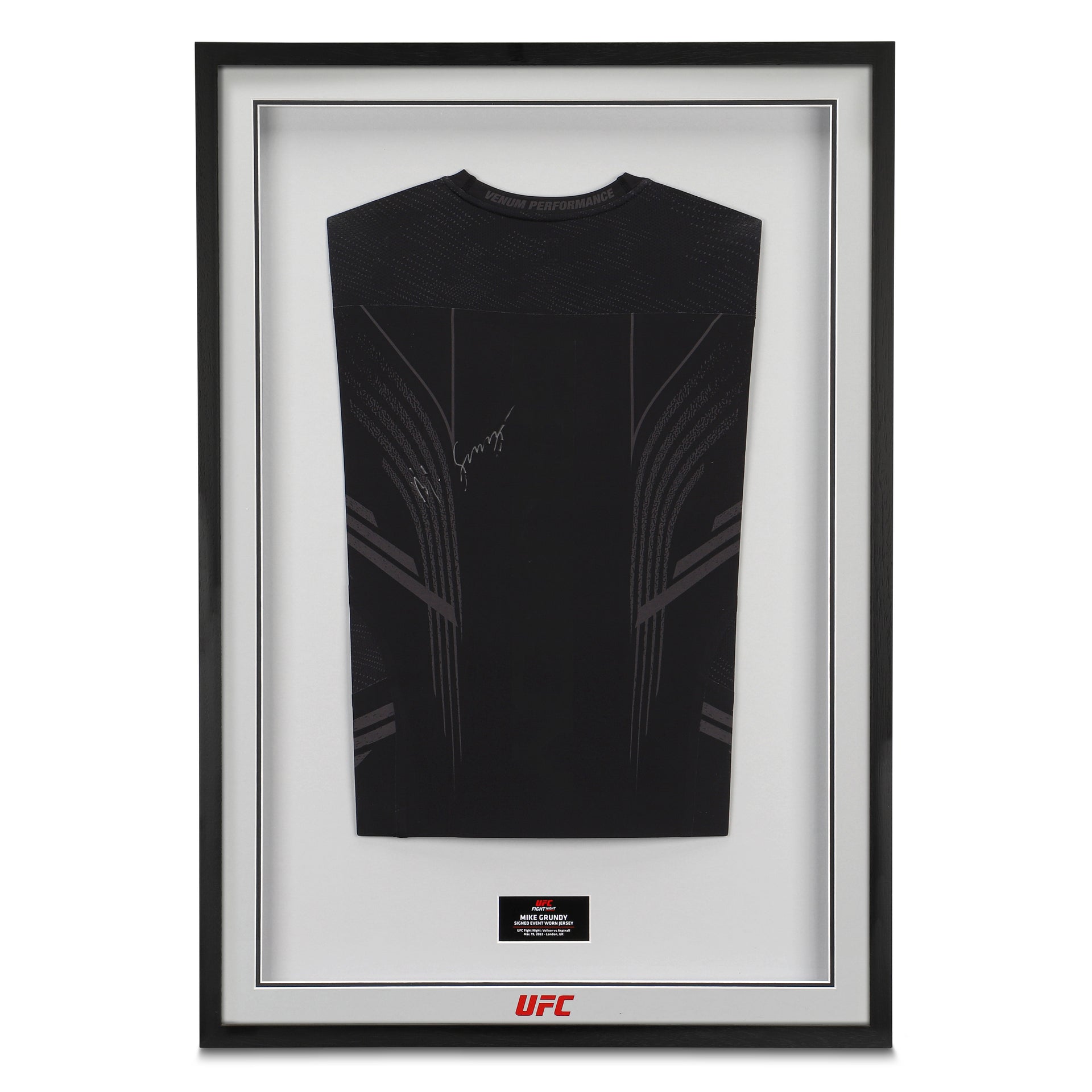 Framed Mike Grundy Signed 1-of-1 Fight Issued Jersey UFC Fight Night: Volkov vs Aspinall