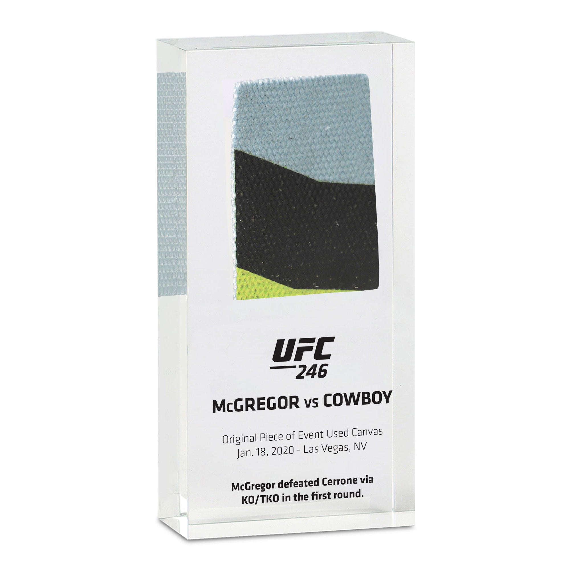 Canvas from the Cerrone vs McGregor event encased in acrylic