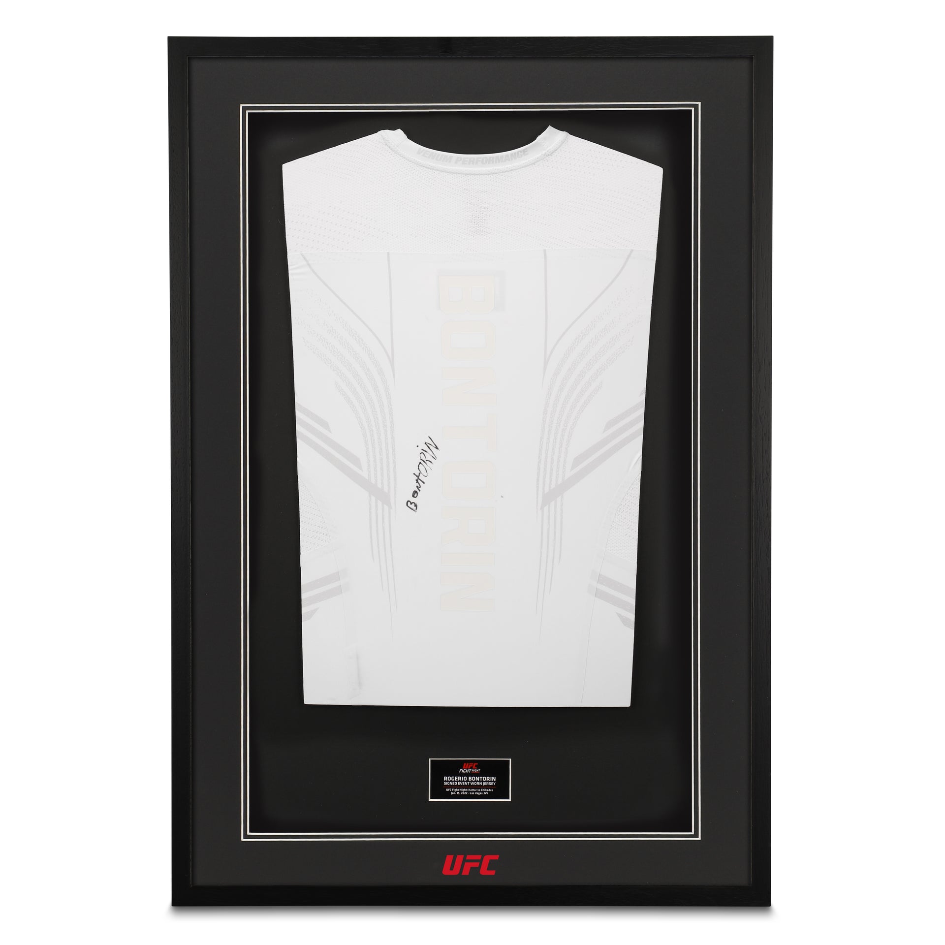 Framed Rogerio Bontorin Signed Fight Issued Jersey UFC Fight Night: Kattar vs Chikadze
