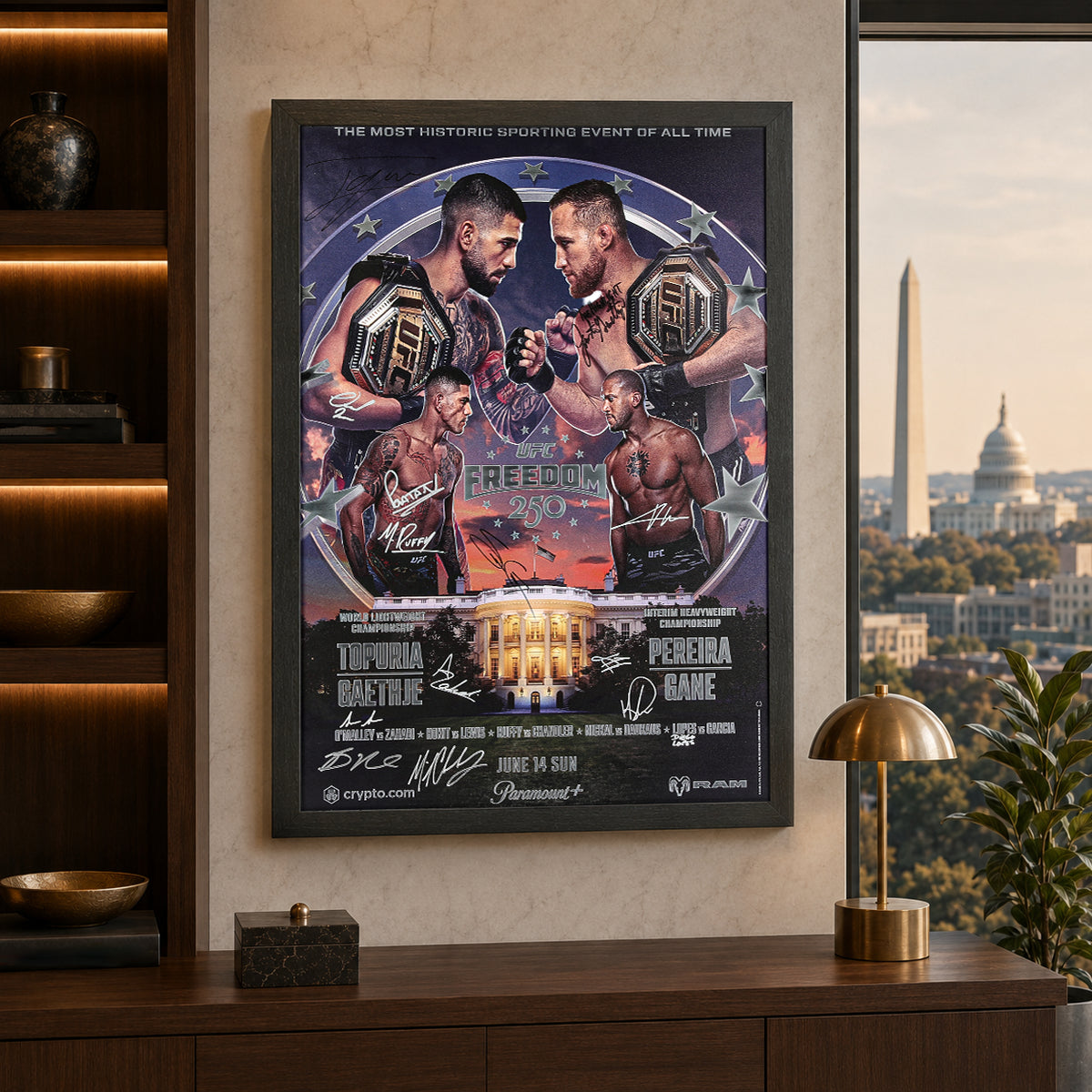 UFC Freedom 250: Topuria vs Gaethje Premium 1-of-1 Metal Autographed Event Poster