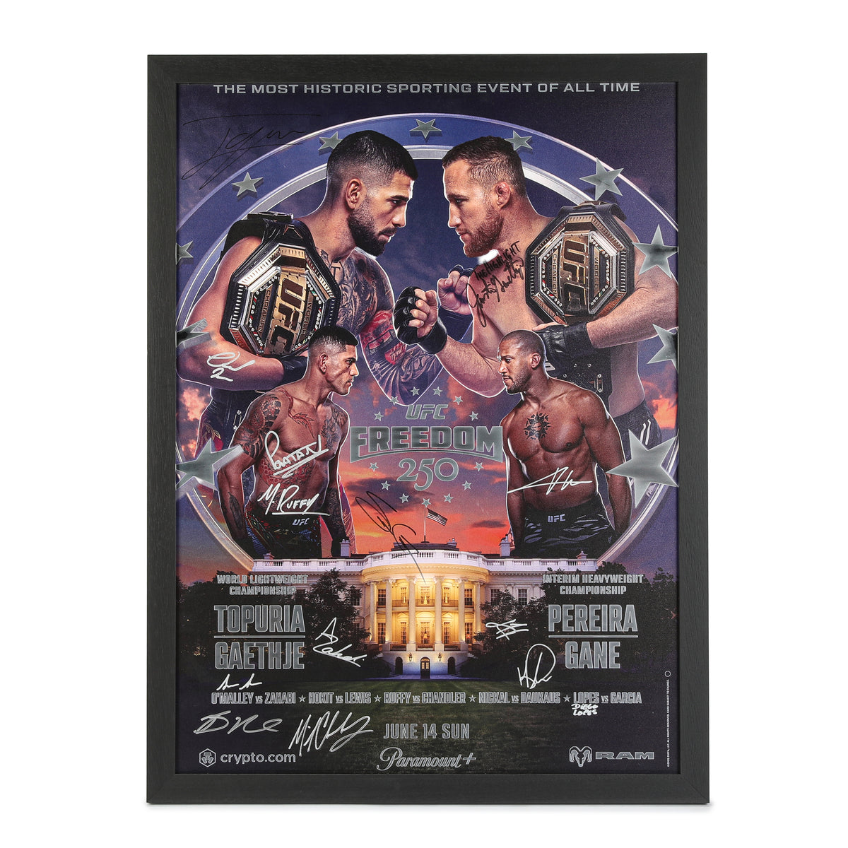 UFC Freedom 250: Topuria vs Gaethje Premium 1-of-1 Metal Autographed Event Poster