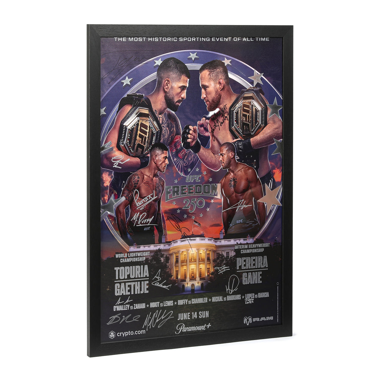 UFC Freedom 250: Topuria vs Gaethje Premium 1-of-1 Metal Autographed Event Poster