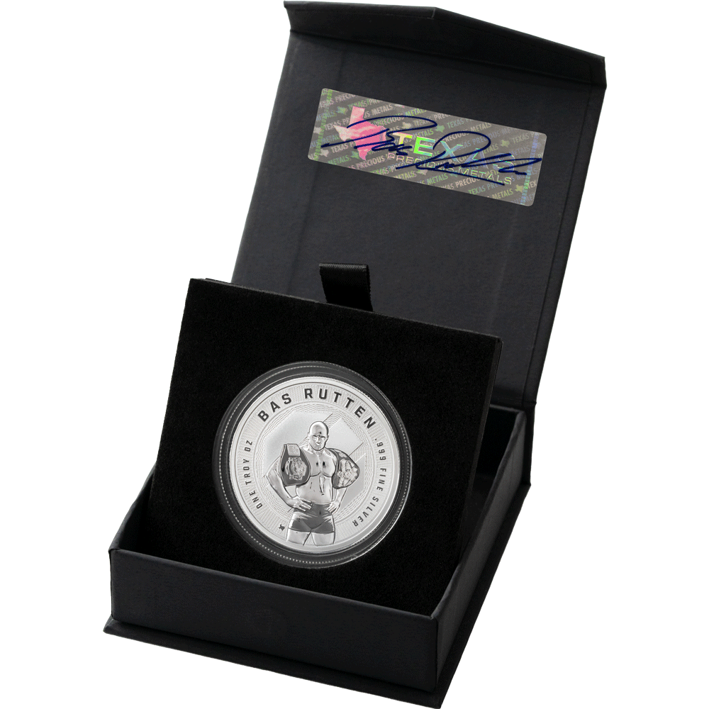 1 oz UFC Bas Rutten Silver Round (Reverse Proof) with Autographed Box