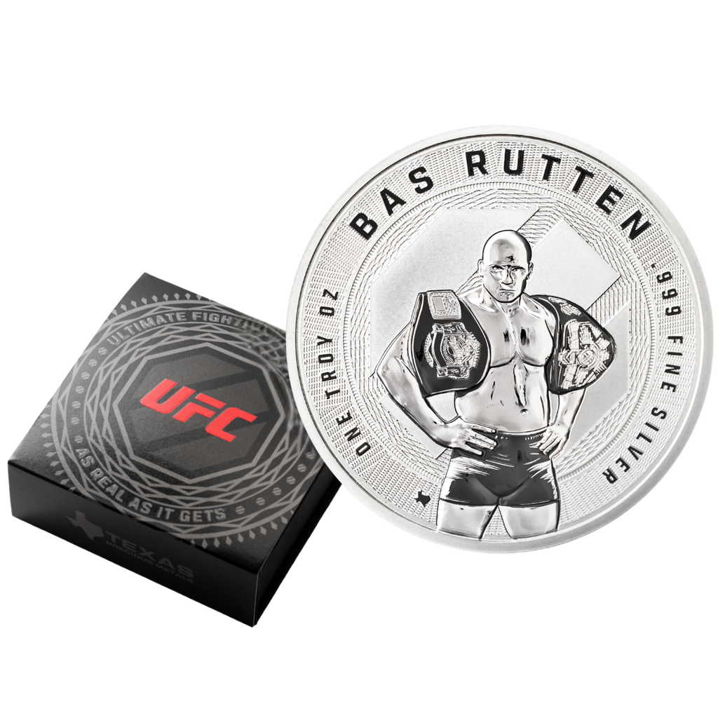 1 oz UFC Bas Rutten Silver Round (Reverse Proof) with Autographed Box
