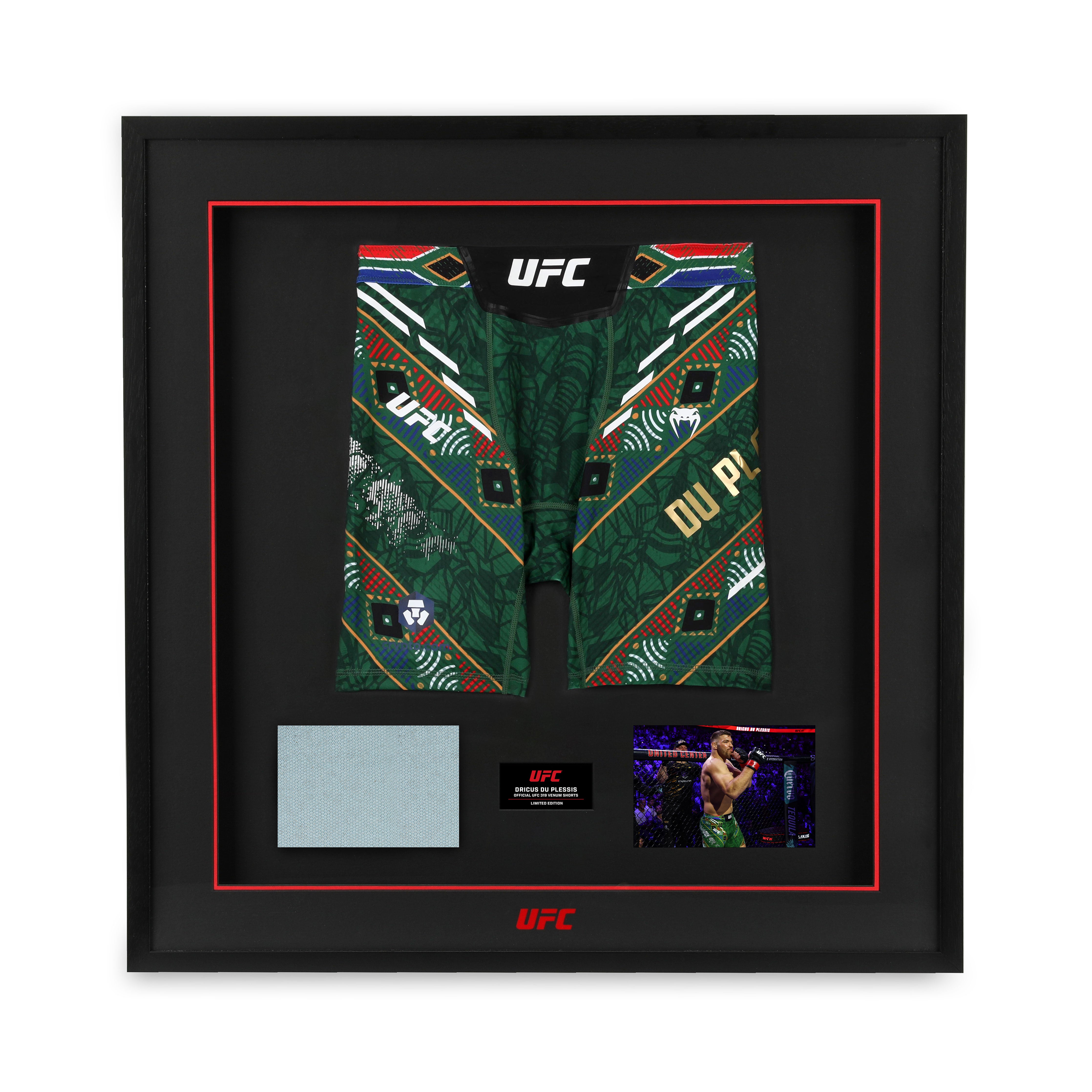 Dricus Du Plessis UFC 319 Canvas & Limited Edition Venum Shorts Display