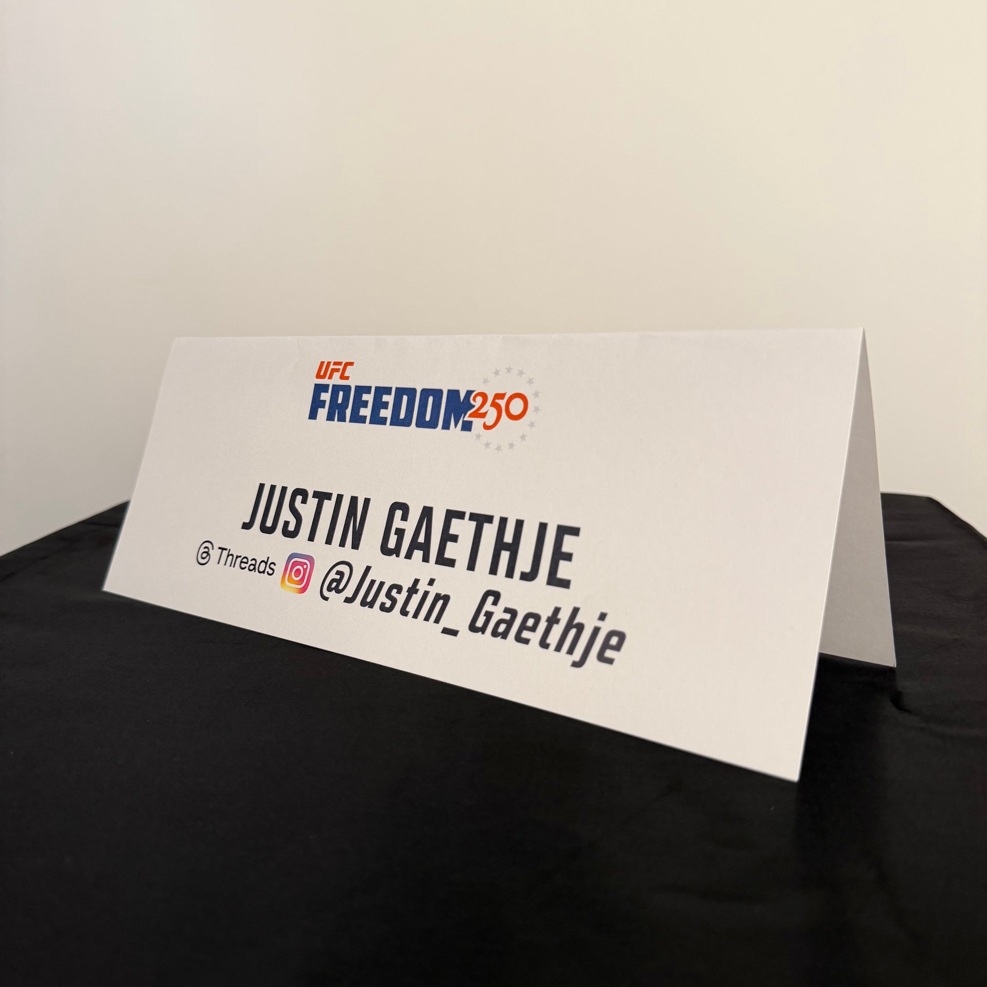 Justin Gaethje Press Conference Name Card UFC Freedom 250: Topuria vs Gaethje