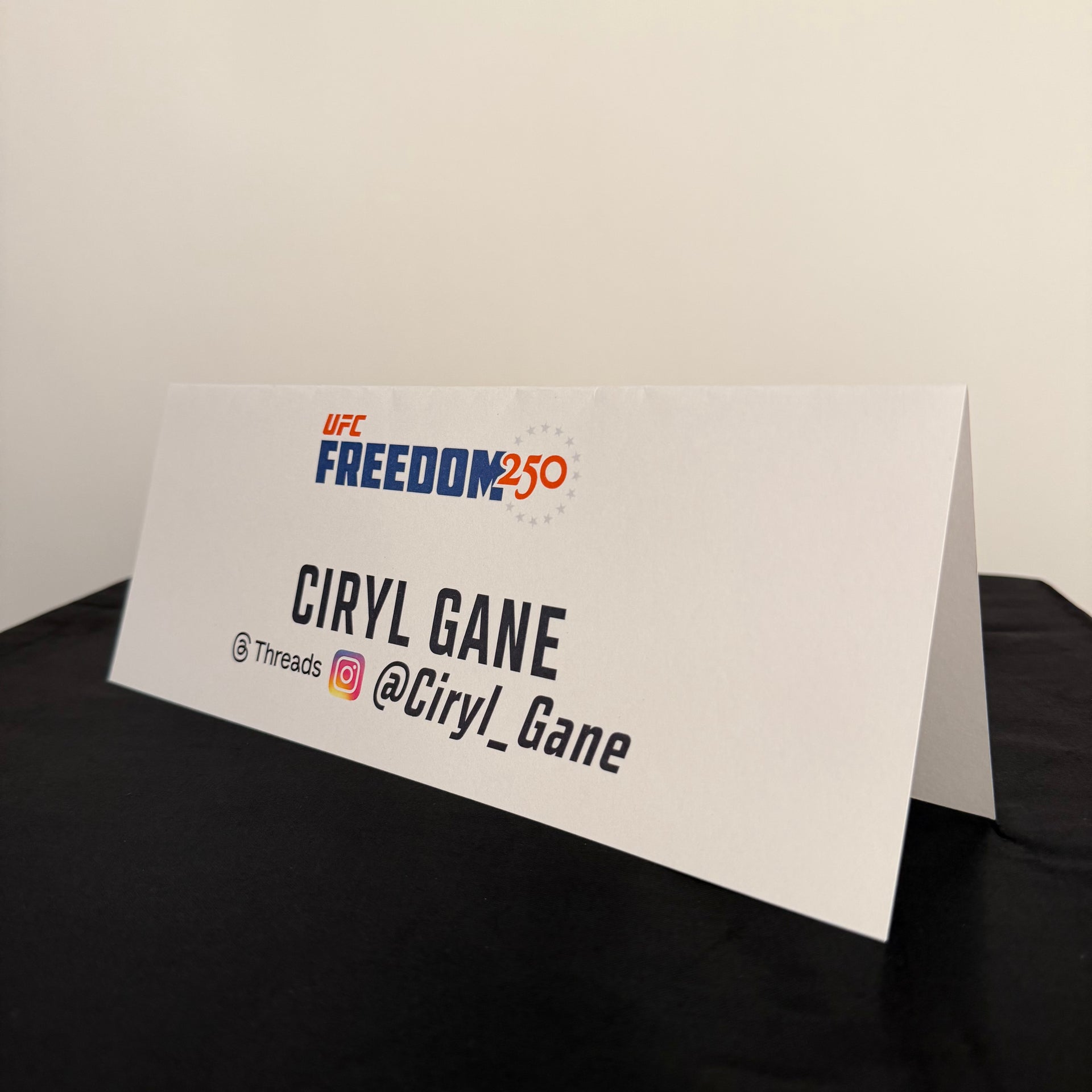 Ciryl Gane Press Conference Name Card UFC Freedom 250: Topuria vs Gaethje