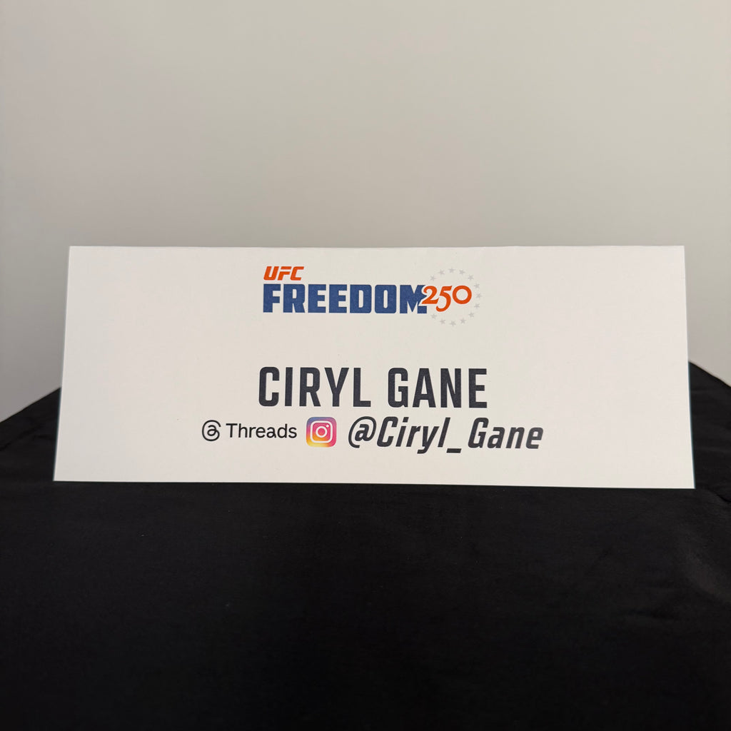 Ciryl Gane Press Conference Name Card UFC Freedom 250: Topuria vs Gaethje
