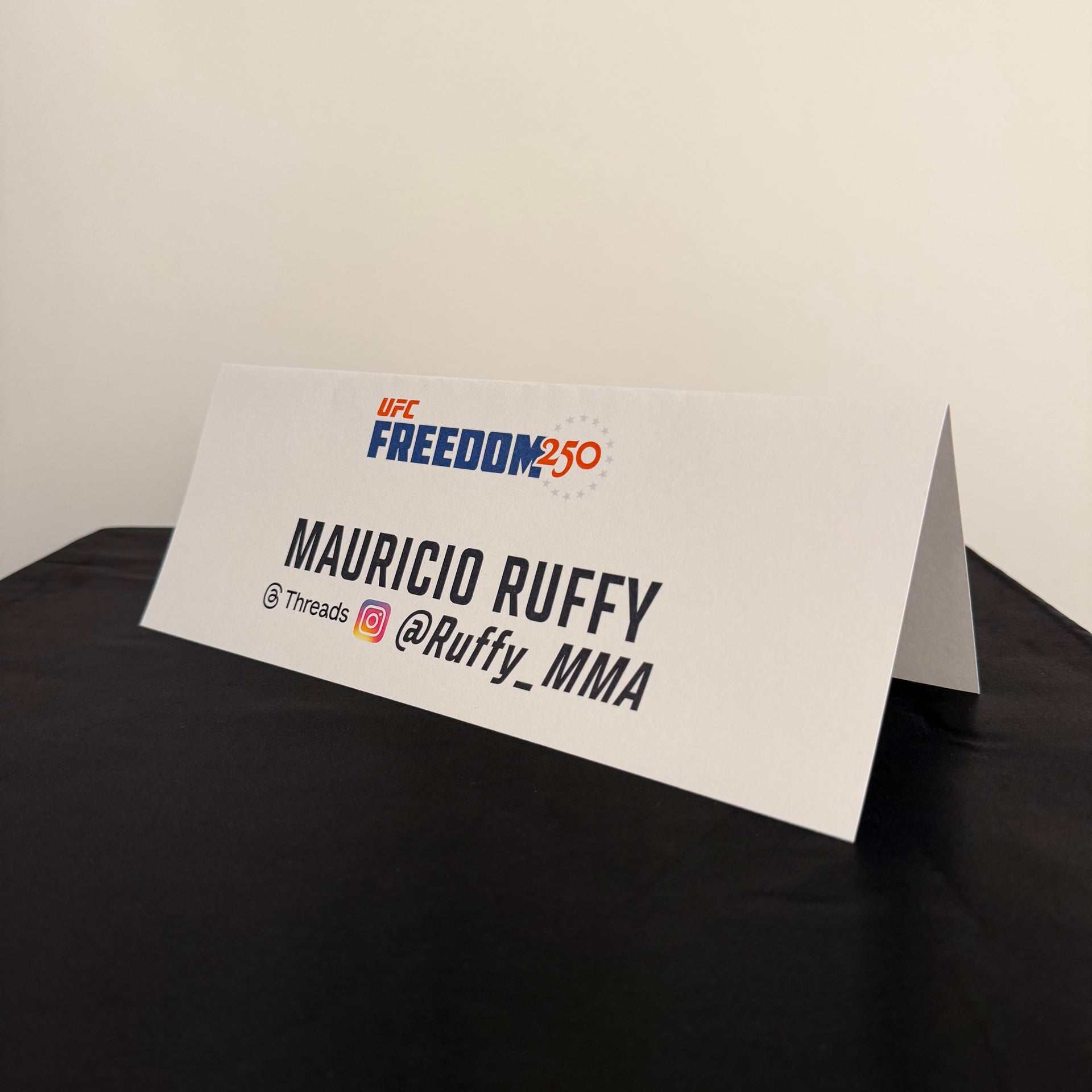 Mauricio Ruffy Press Conference Name Card UFC Freedom 250: Topuria vs Gaethje