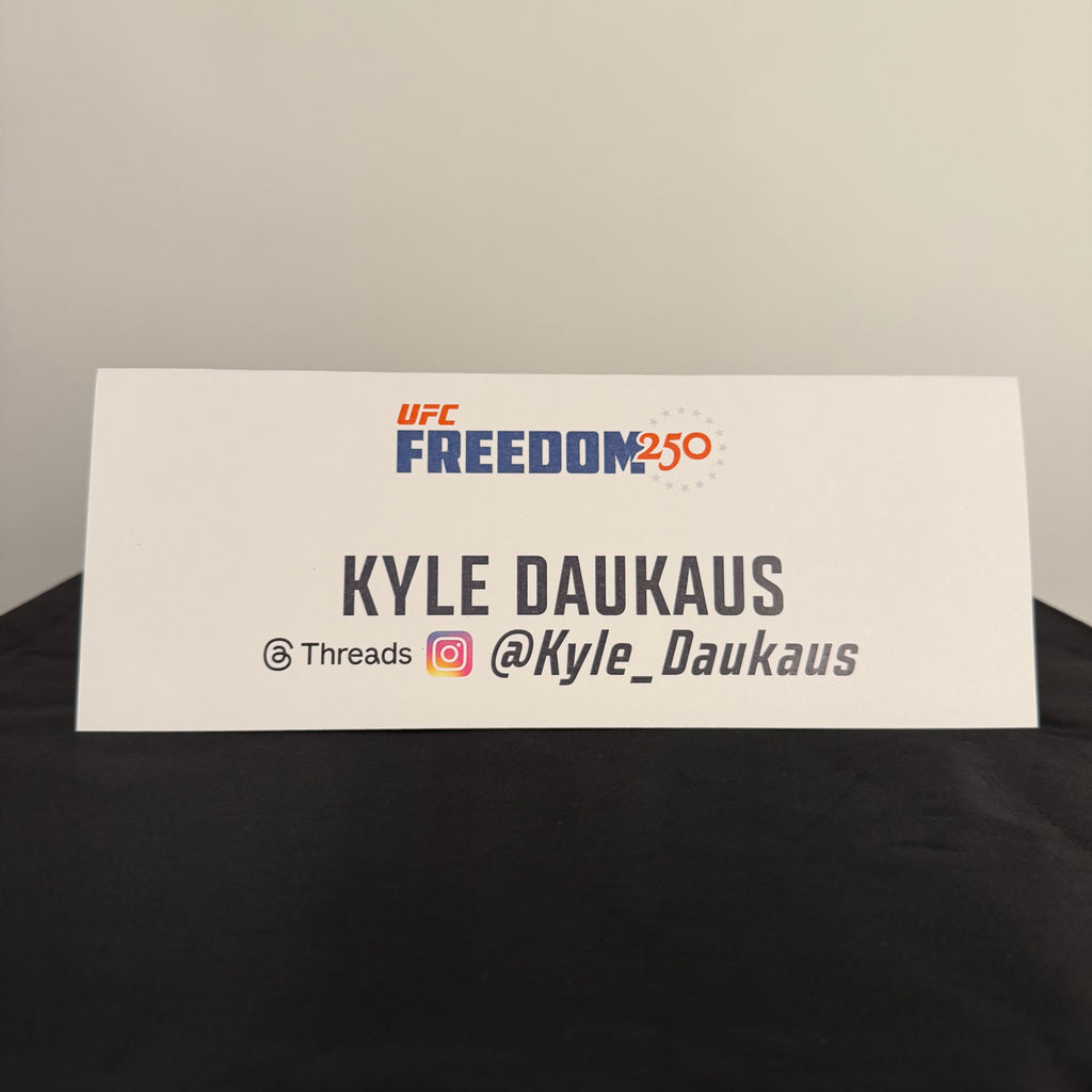 Kyle Daukaus Press Conference Name Card UFC Freedom 250: Topuria vs Gaethje