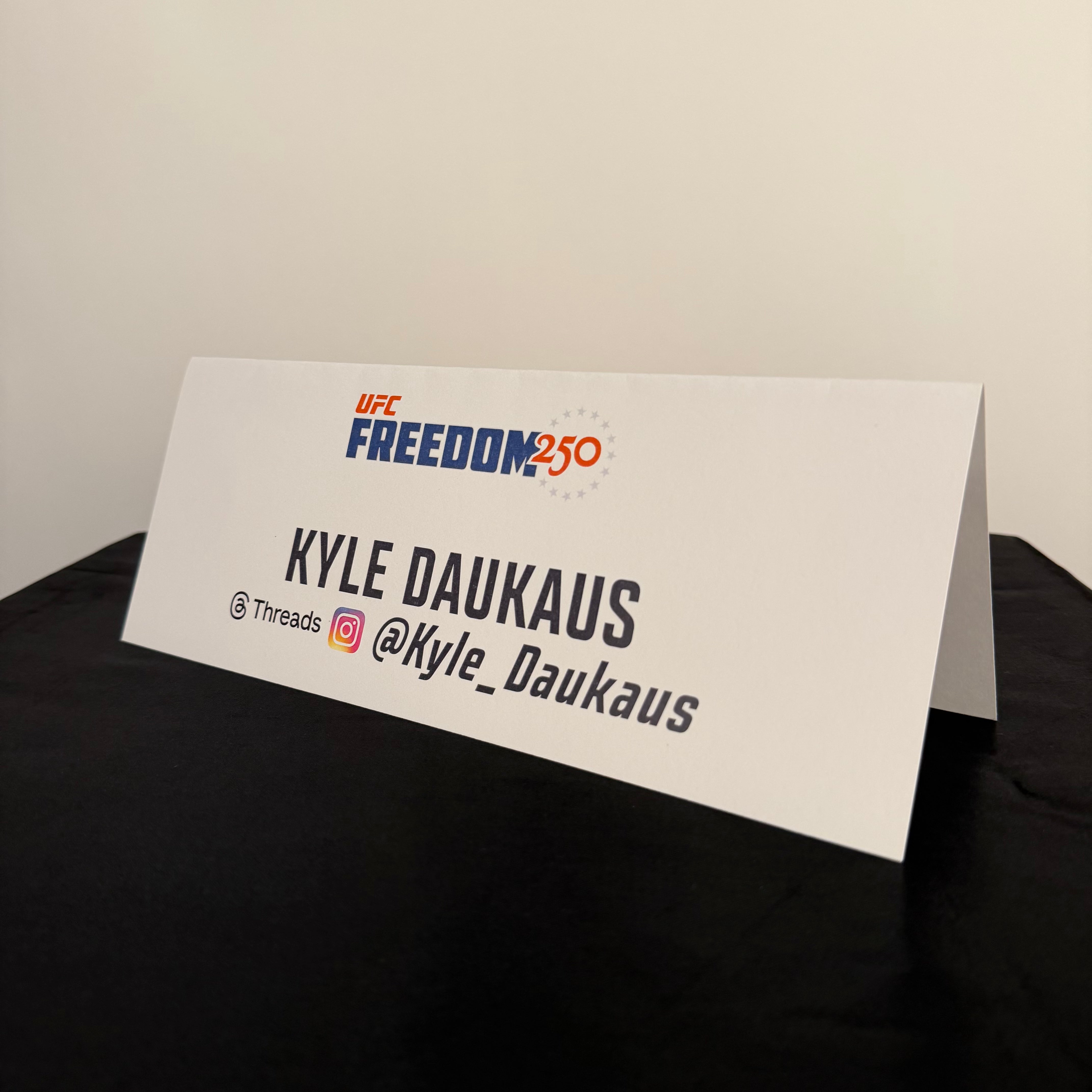 Kyle Daukaus Press Conference Name Card UFC Freedom 250: Topuria