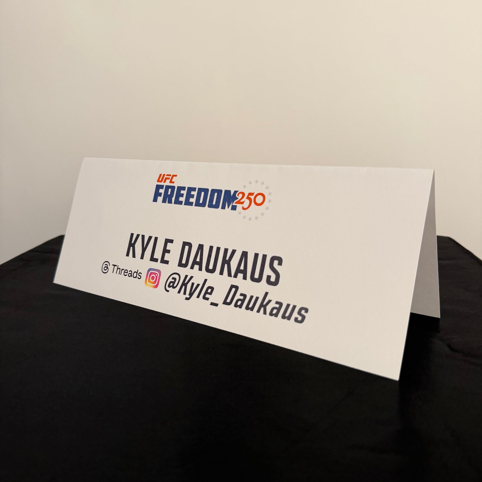 Kyle Daukaus Press Conference Name Card UFC Freedom 250: Topuria vs Gaethje