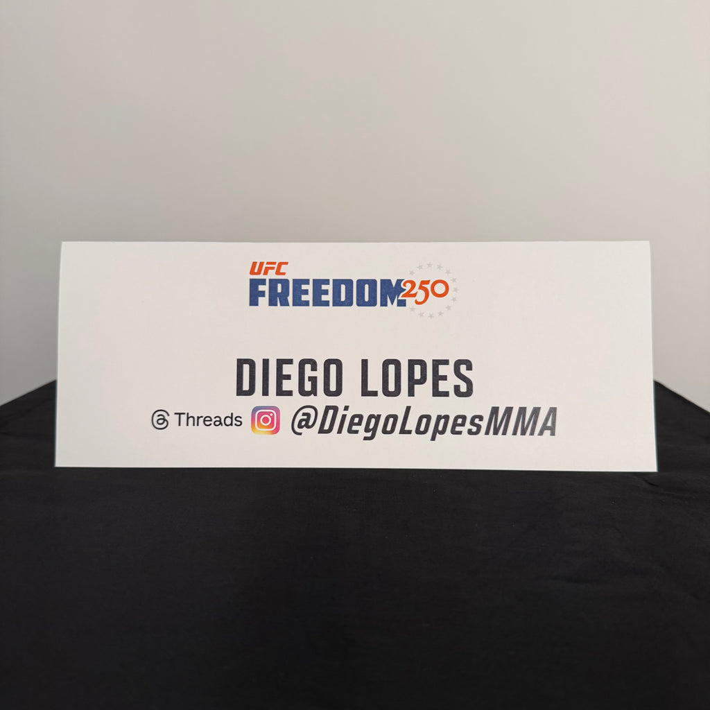 Diego Lopes Press Conference Name Card UFC Freedom 250: Topuria vs Gaethje
