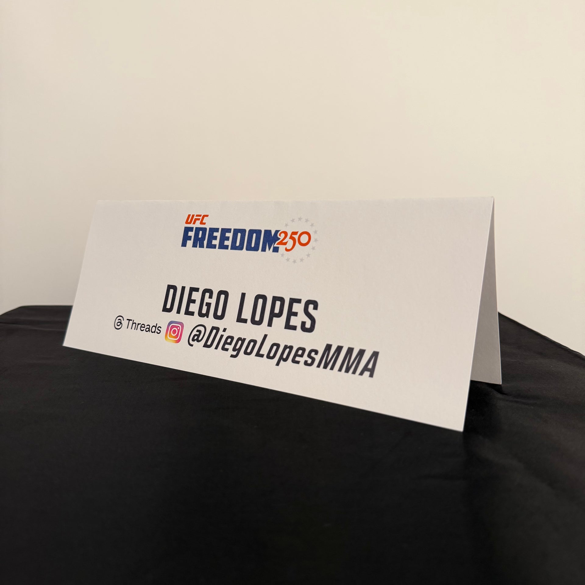 Diego Lopes Press Conference Name Card UFC Freedom 250: Topuria vs Gaethje