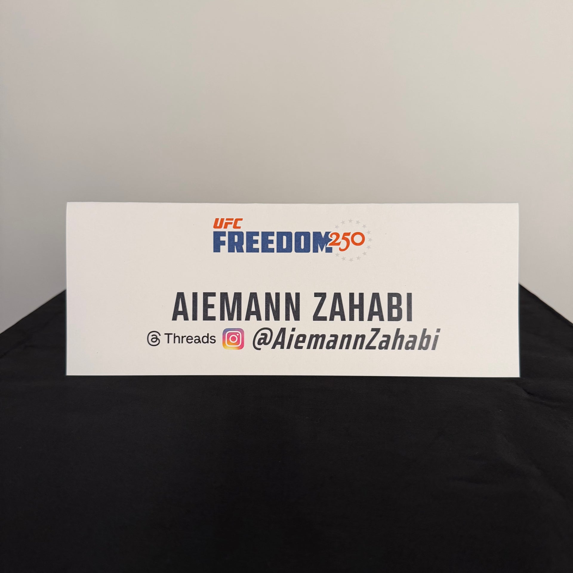 Aiemann Zahabi Press Conference Name Card UFC Freedom 250: Topuria vs Gaethje