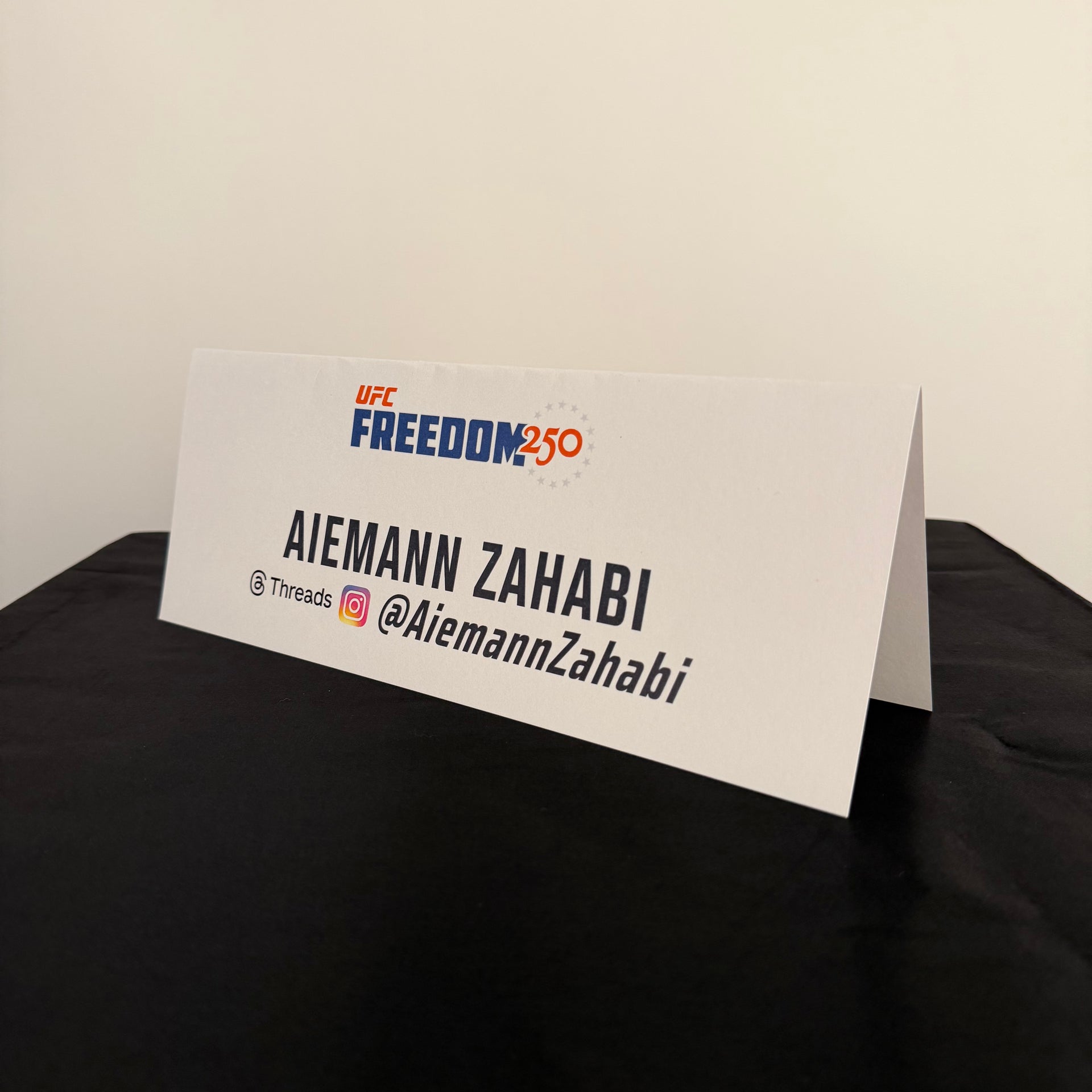 Aiemann Zahabi Press Conference Name Card UFC Freedom 250: Topuria vs Gaethje