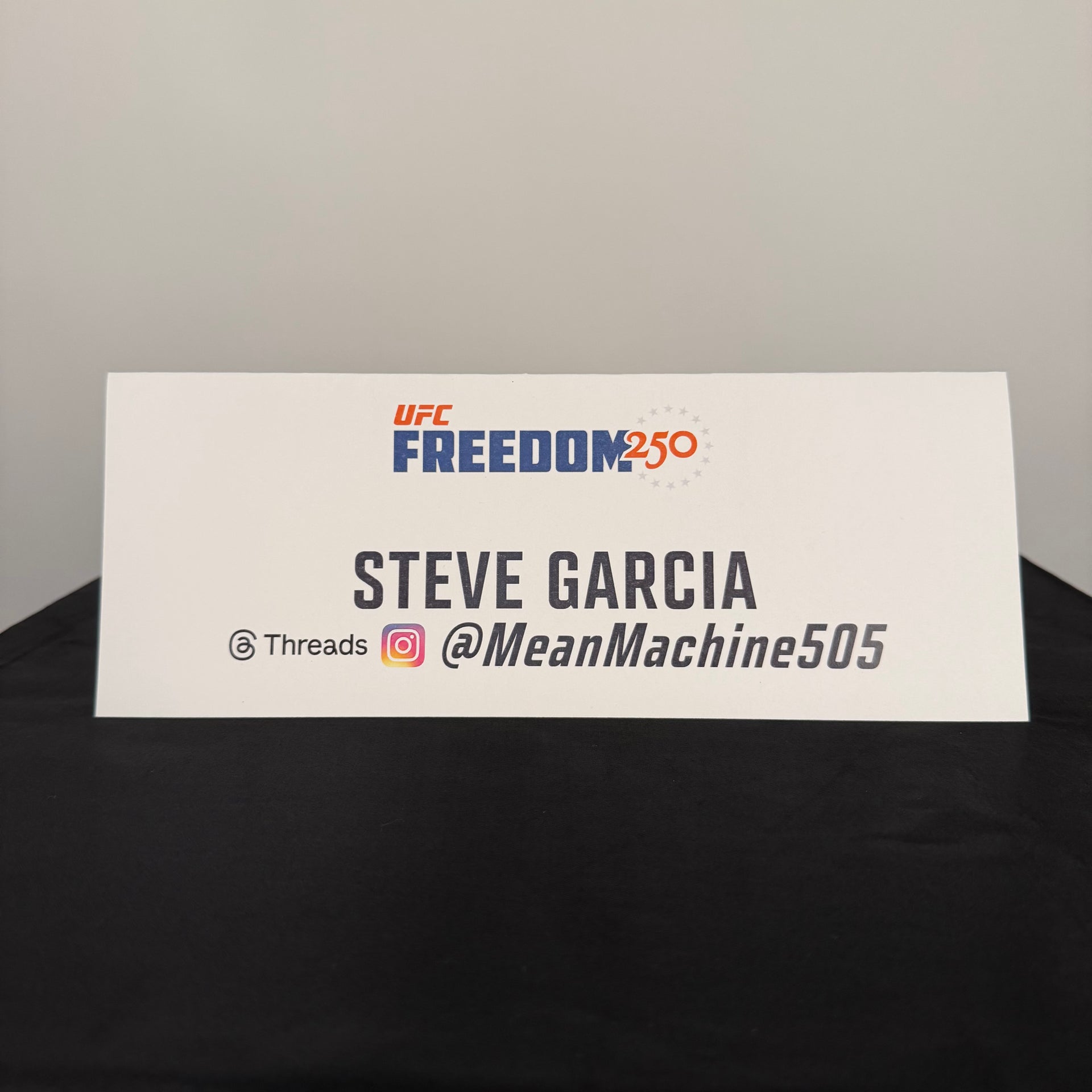 Steve Garcia Press Conference Name Card UFC Freedom 250: Topuria vs Gaethje