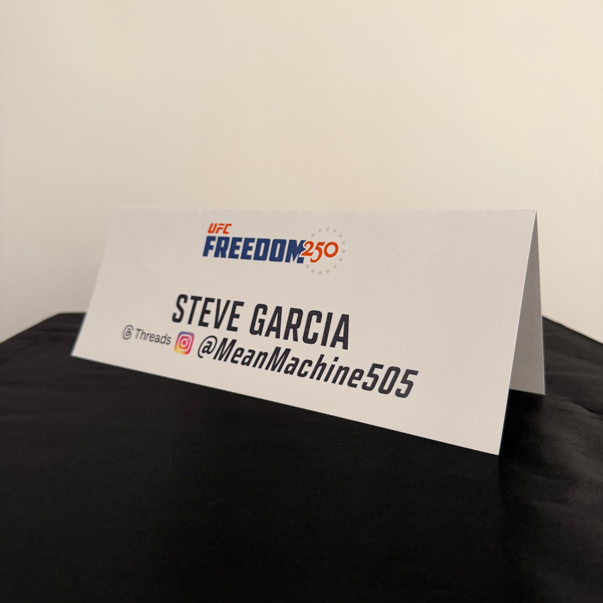 Steve Garcia Press Conference Name Card UFC Freedom 250: Topuria vs Gaethje