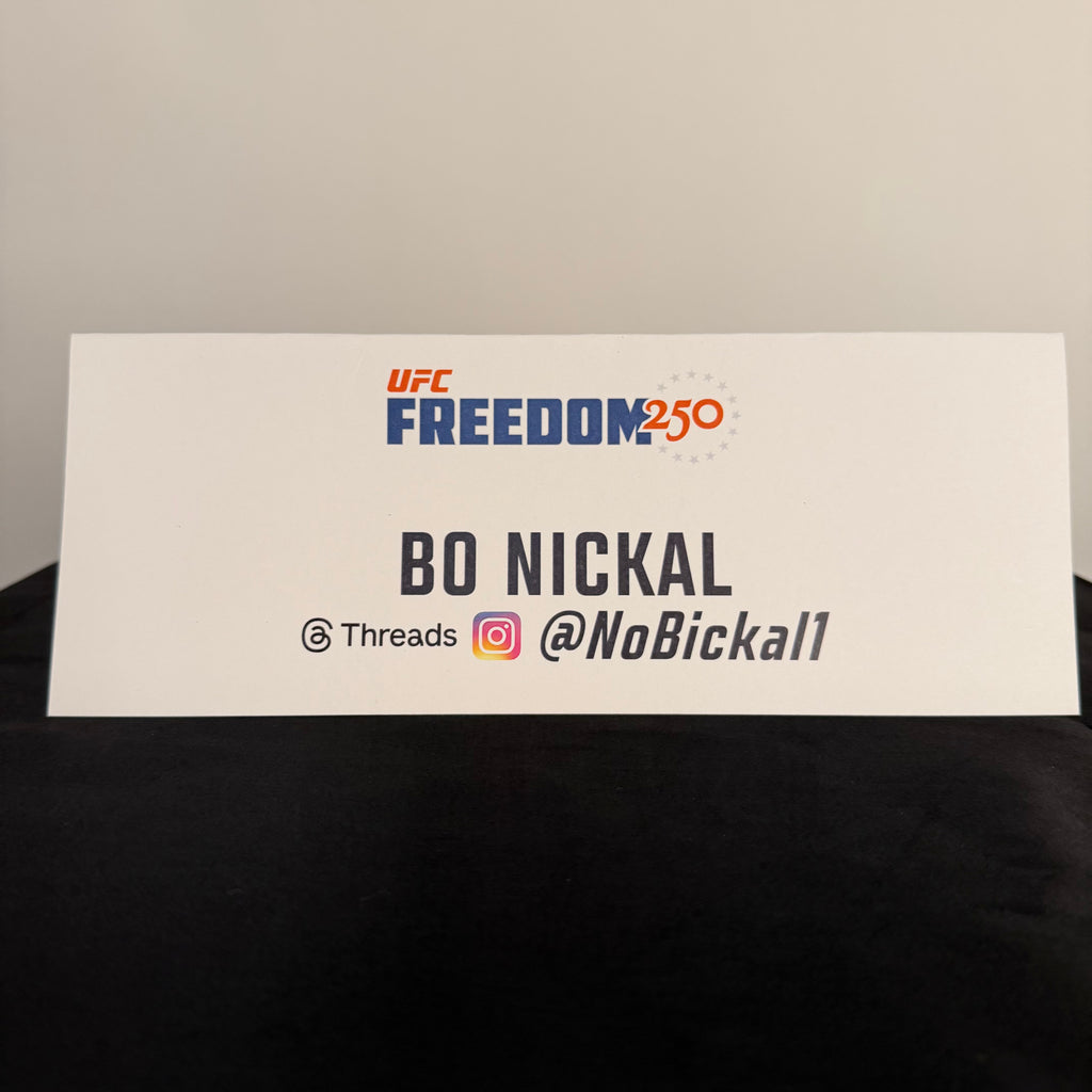 Bo Nickal Press Conference Name Card UFC Freedom 250: Topuria vs Gaethje