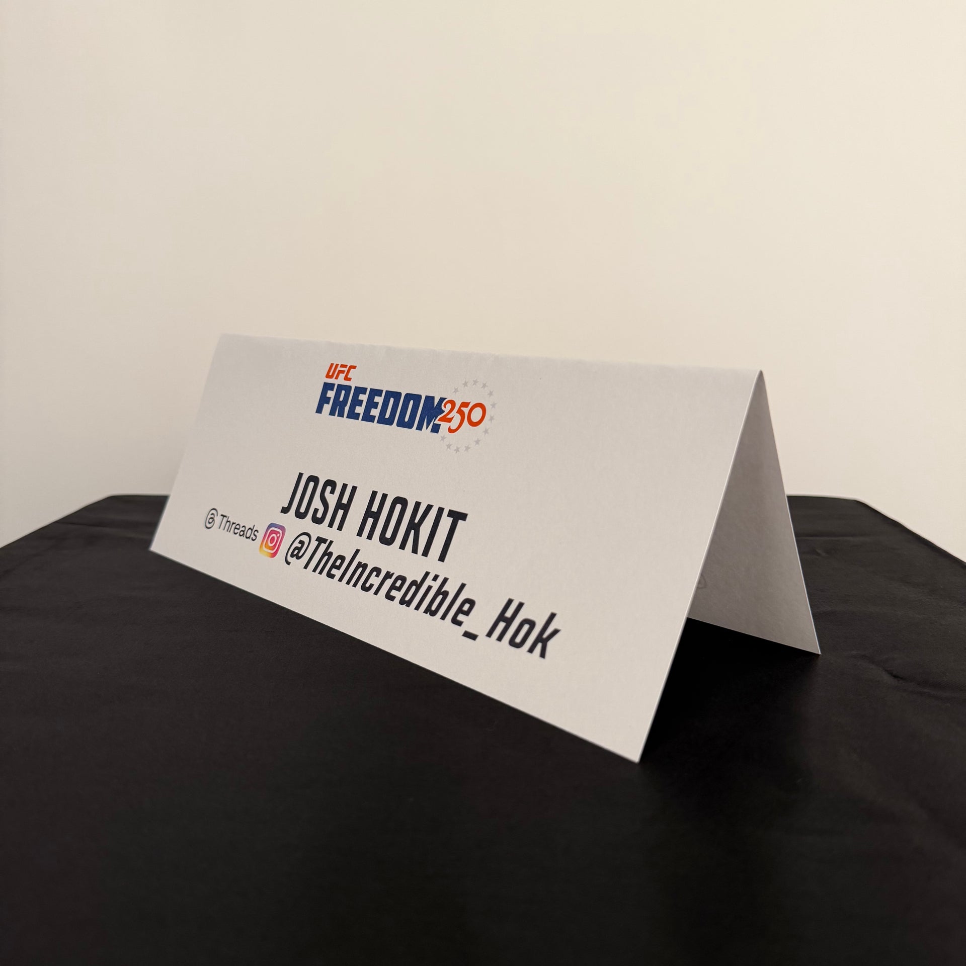 Josh Hokit Press Conference Name Card UFC Freedom 250: Topuria vs Gaethje
