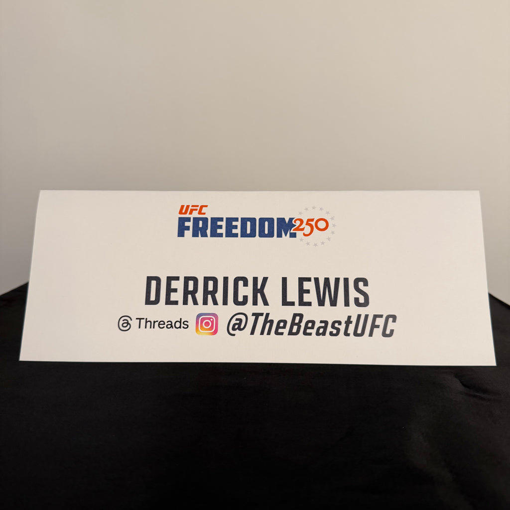 Derrick Lewis Press Conference Name Card UFC Freedom 250: Topuria vs Gaethje