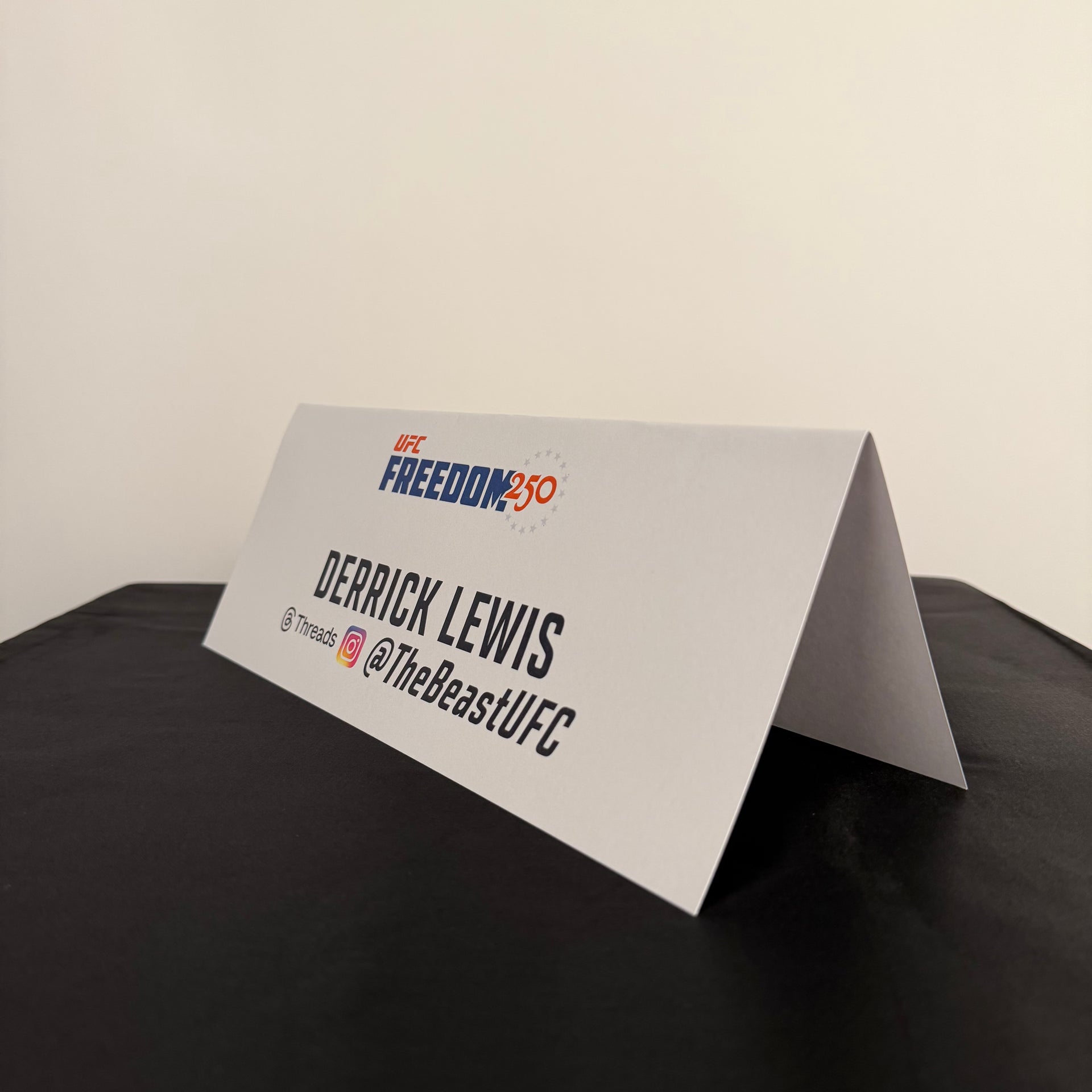 Derrick Lewis Press Conference Name Card UFC Freedom 250: Topuria vs Gaethje
