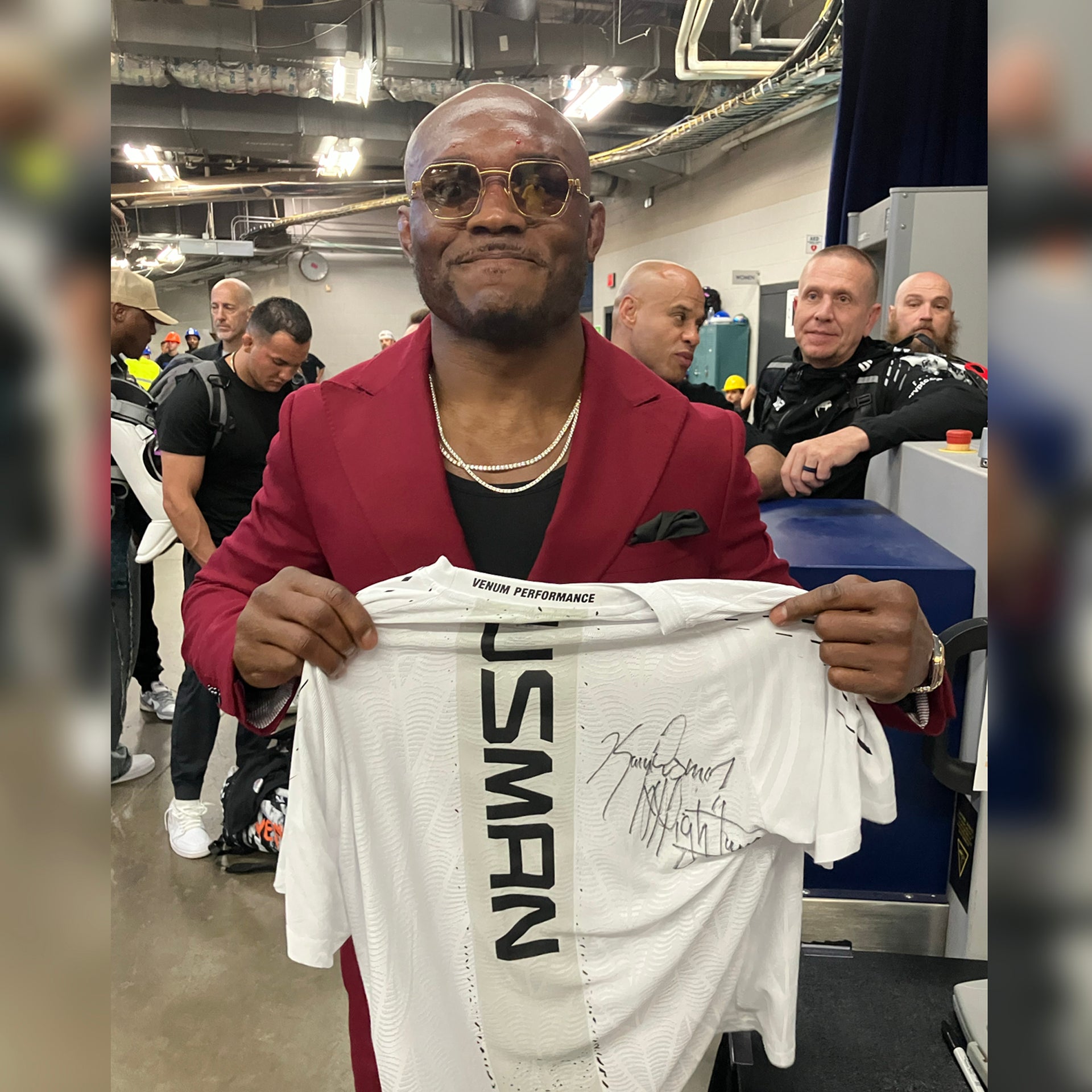 Kamaru Usman Signed 1-of-1 Fight Worn Jersey UFC Fight Night: Du Plessis vs Usman