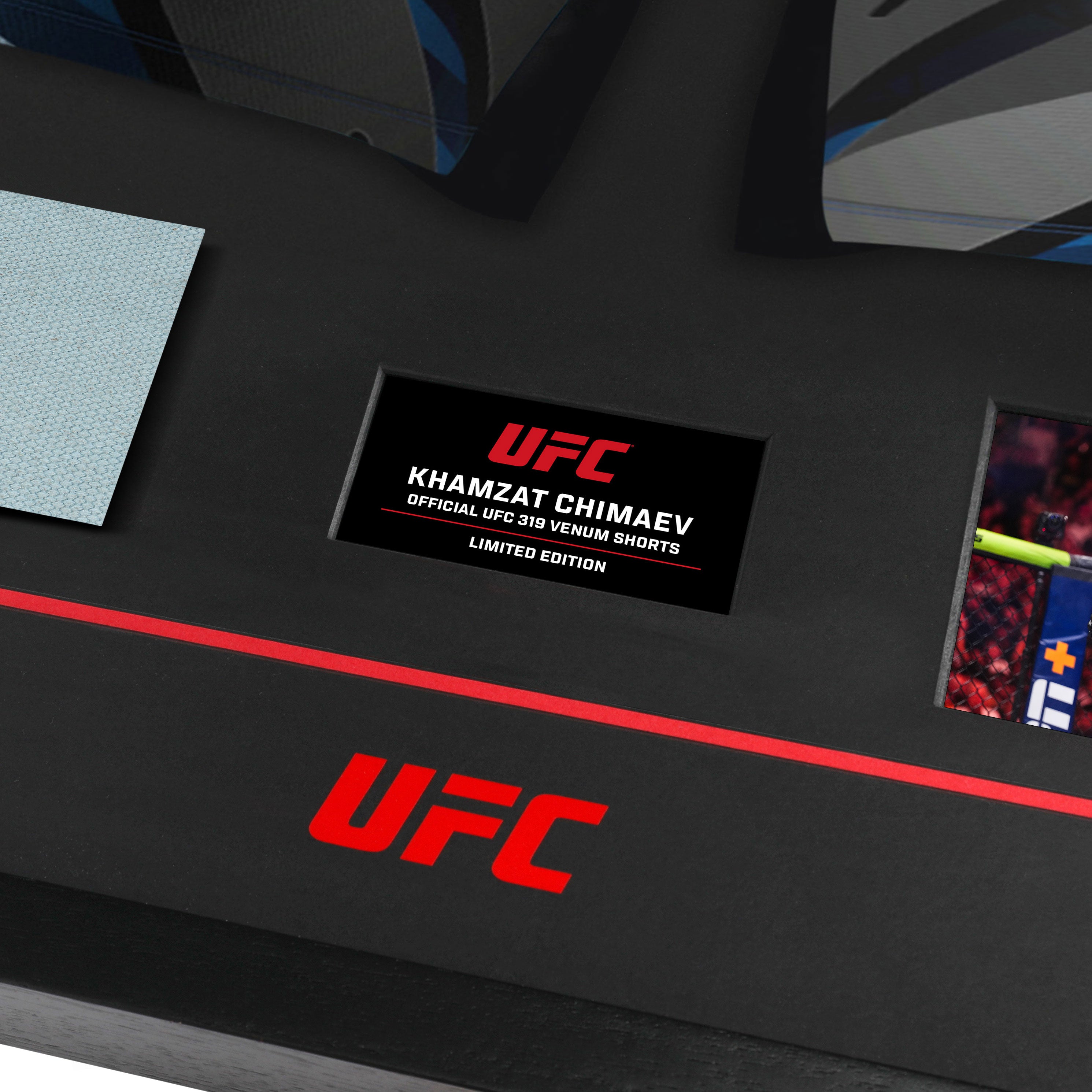 Khamzat Chimaev UFC 319 Canvas & Limited Edition Venum Shorts Display