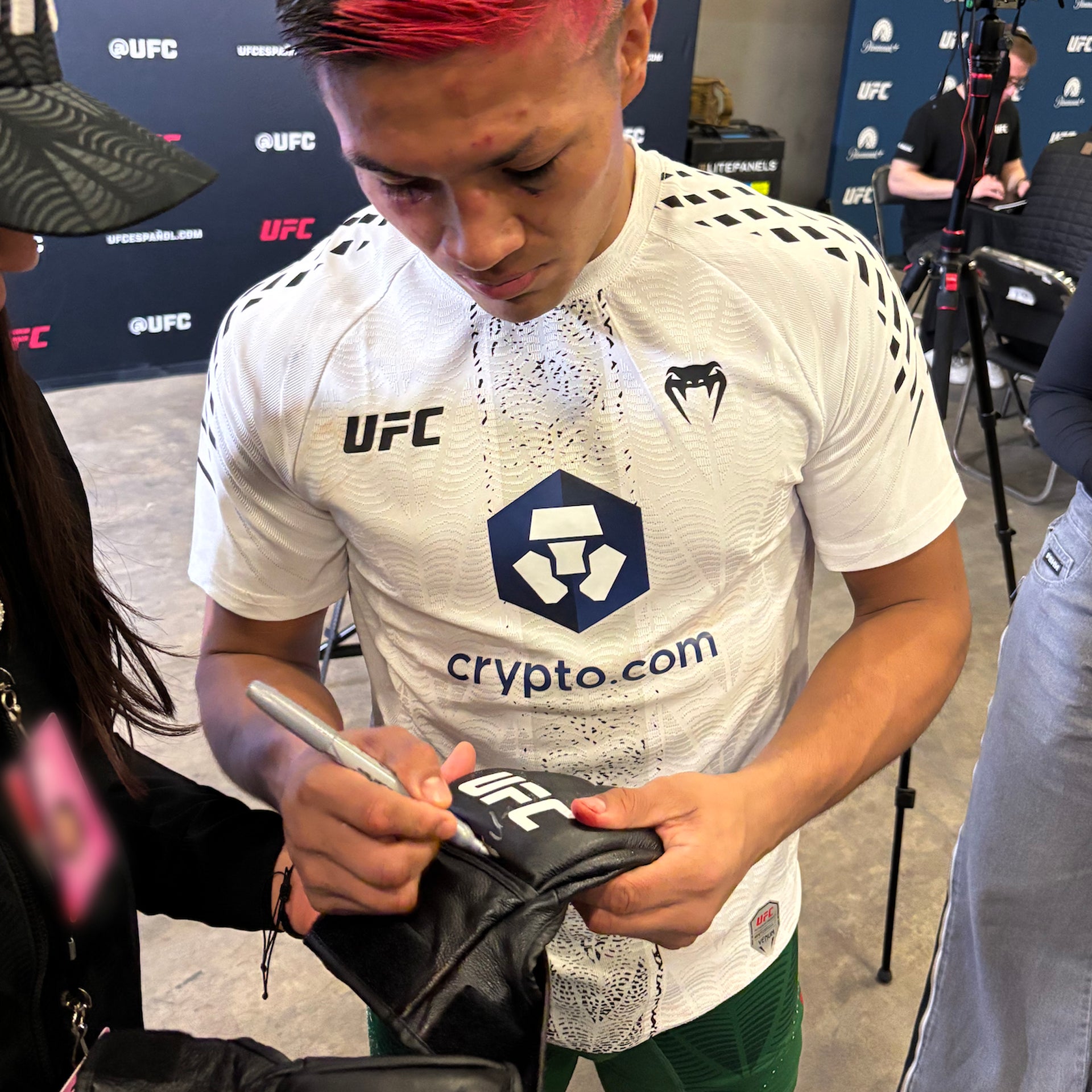 David Martinez Signed 1-of-1 Fight Worn Gloves & Fight Issued UFC Mexico City Luchador Mask UFC Fight Night: Moreno vs Kavanagh