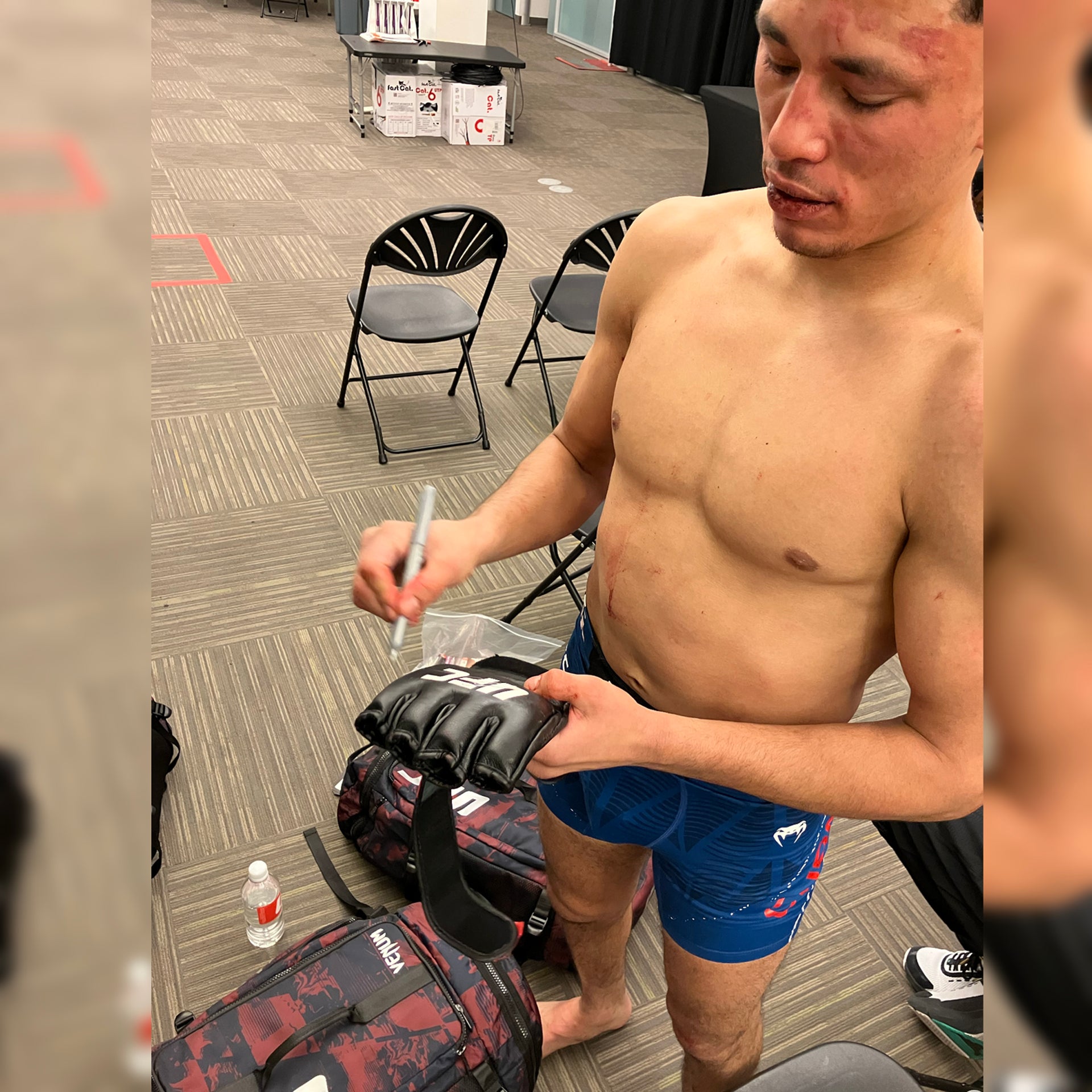 Timmy Cuamba Signed 1-of-1 Fight Worn Gloves UFC Fight Night: Allen vs Costa