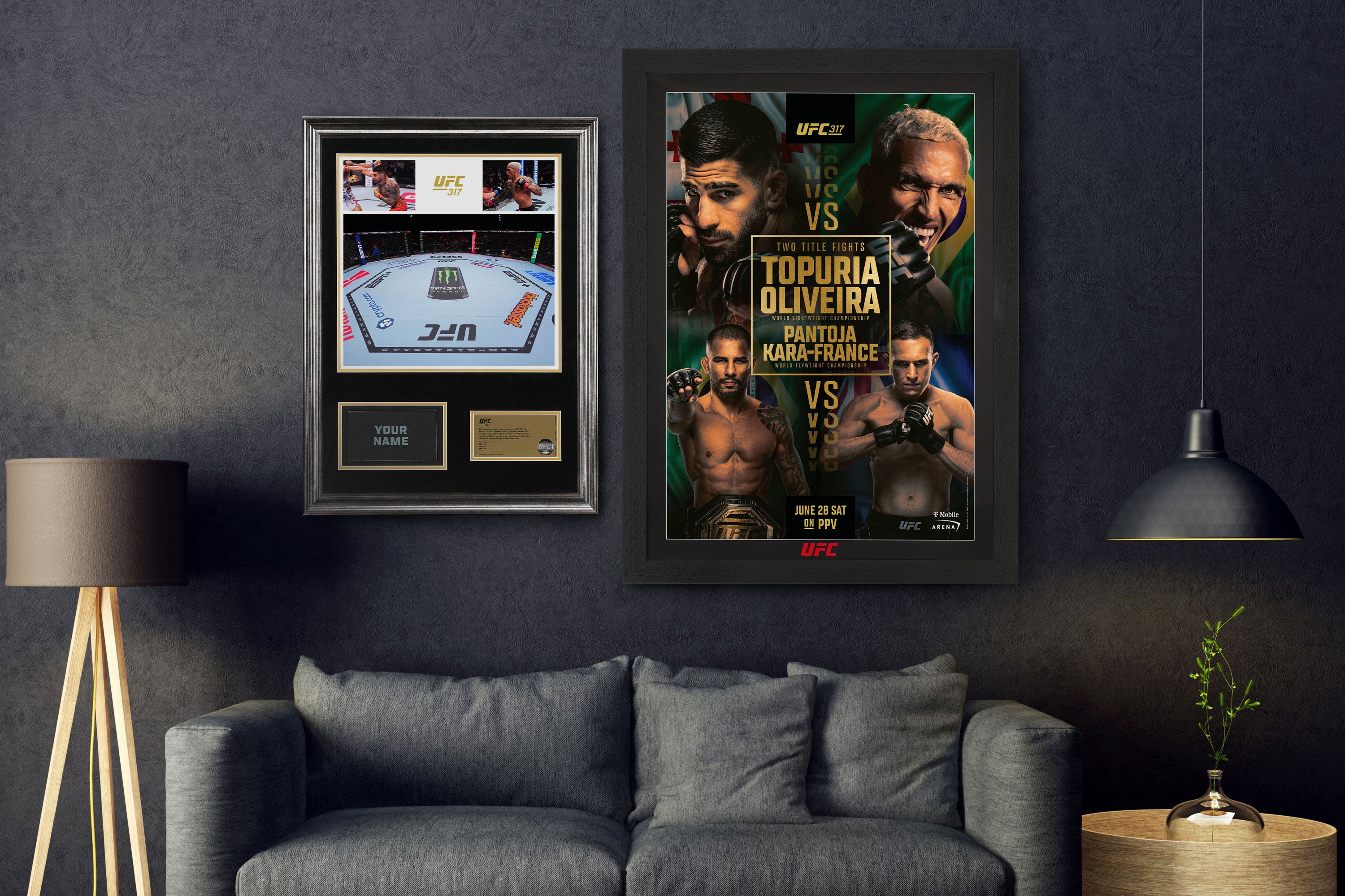 UFC 317: Topuria vs Oliveira Autographed Event Poster & Name on Canvas Bundle
