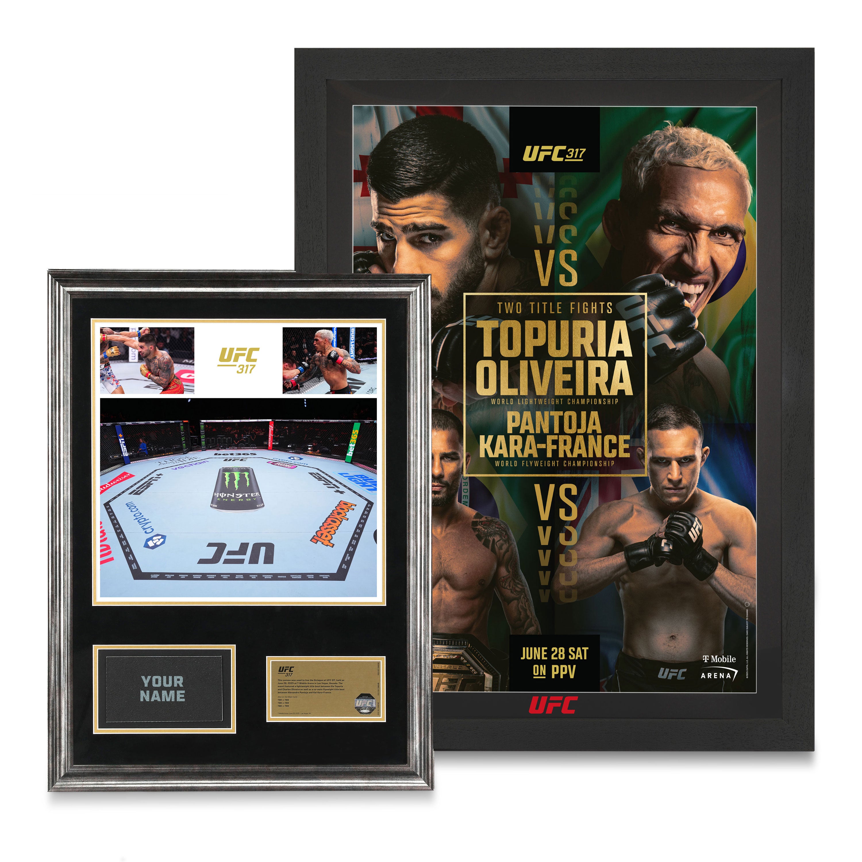UFC 317: Topuria vs Oliveira Autographed Event Poster & Name on Canvas Bundle