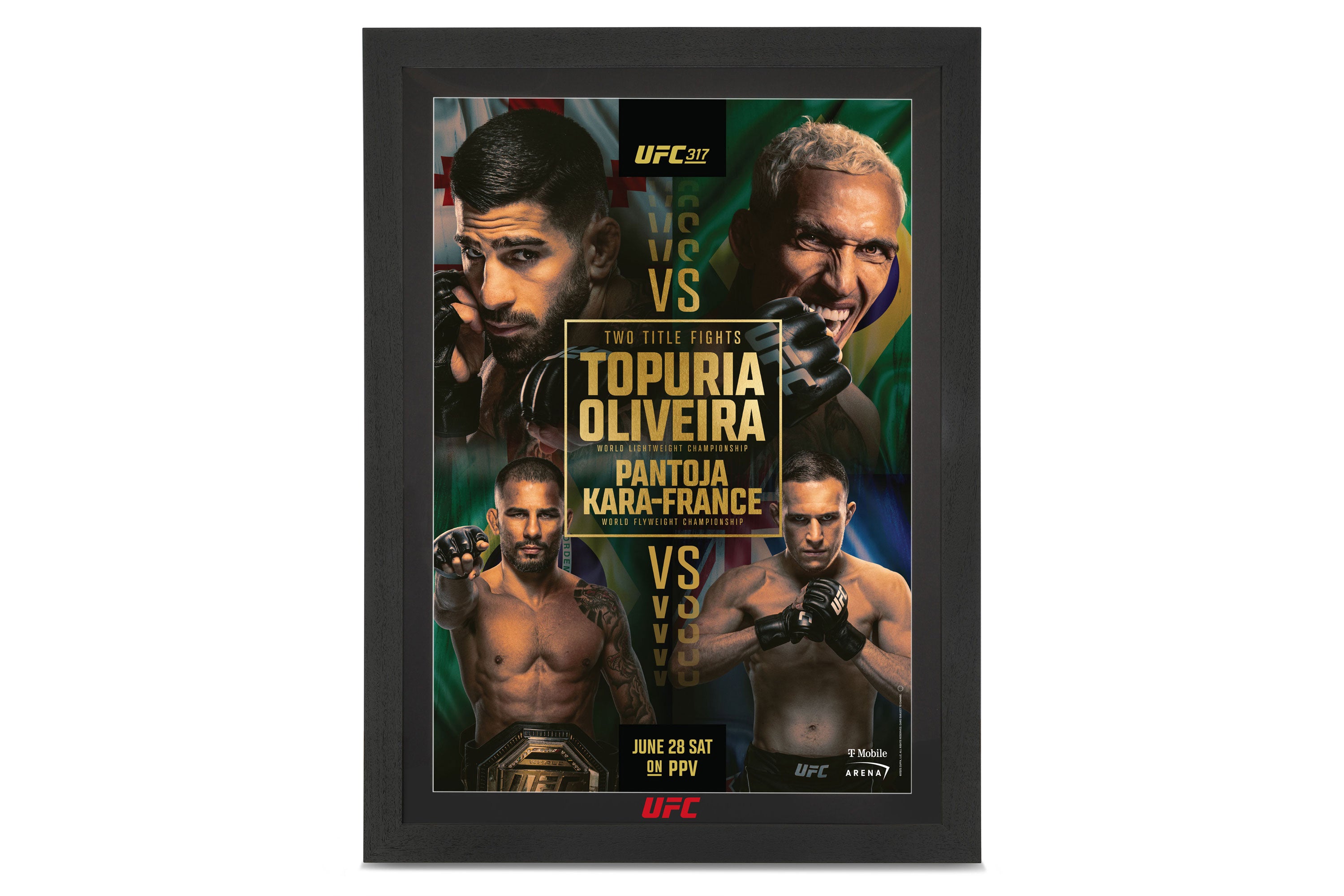 UFC 317: Topuria vs Oliveira Autographed Event Poster & Name on Canvas Bundle