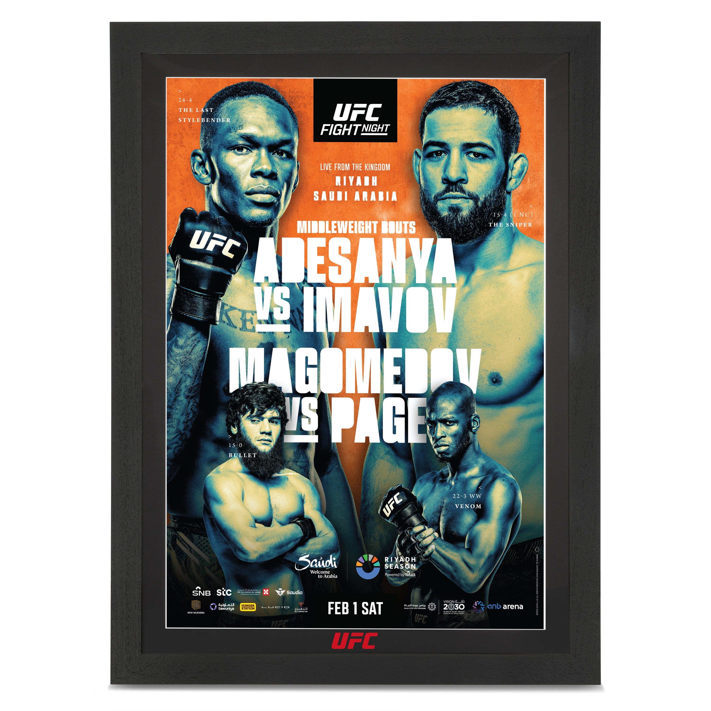 UFC Fight Night: Adesanya vs Imavov Autographed Event Poster