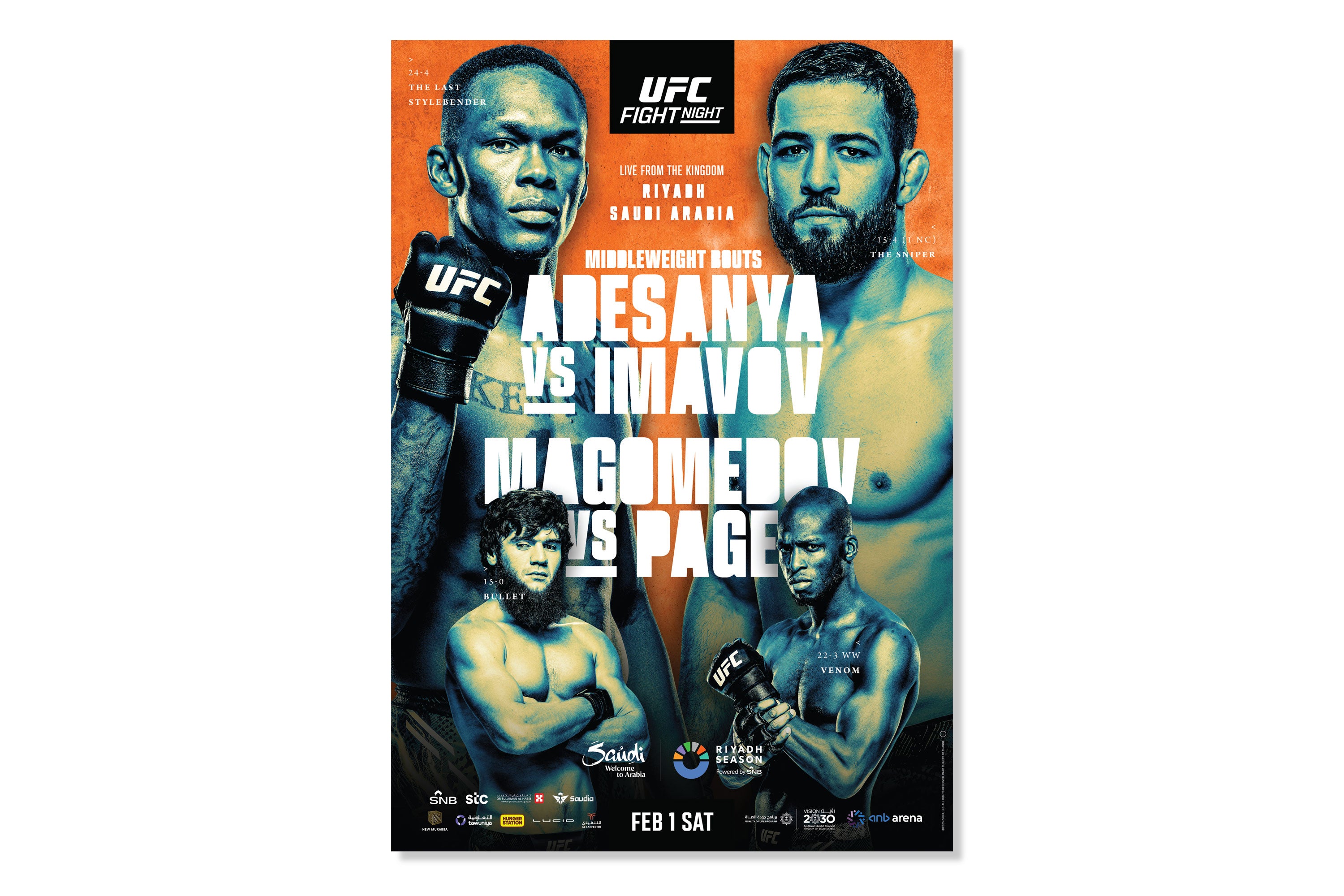 UFC Fight Night: Adesanya vs Imavov Autographed Event Poster