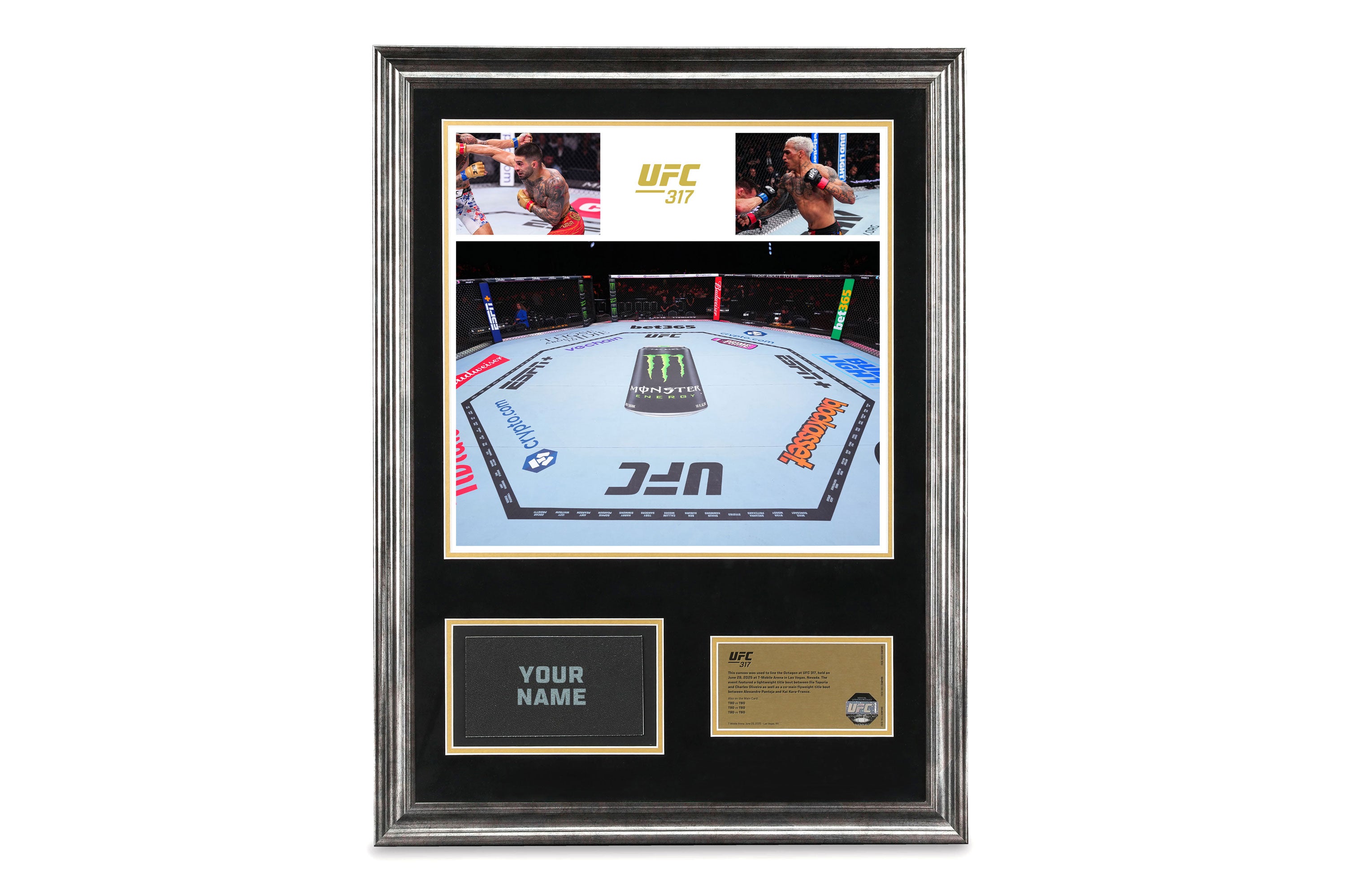 UFC 317: Topuria vs Oliveira Autographed Event Poster & Name on Canvas Bundle