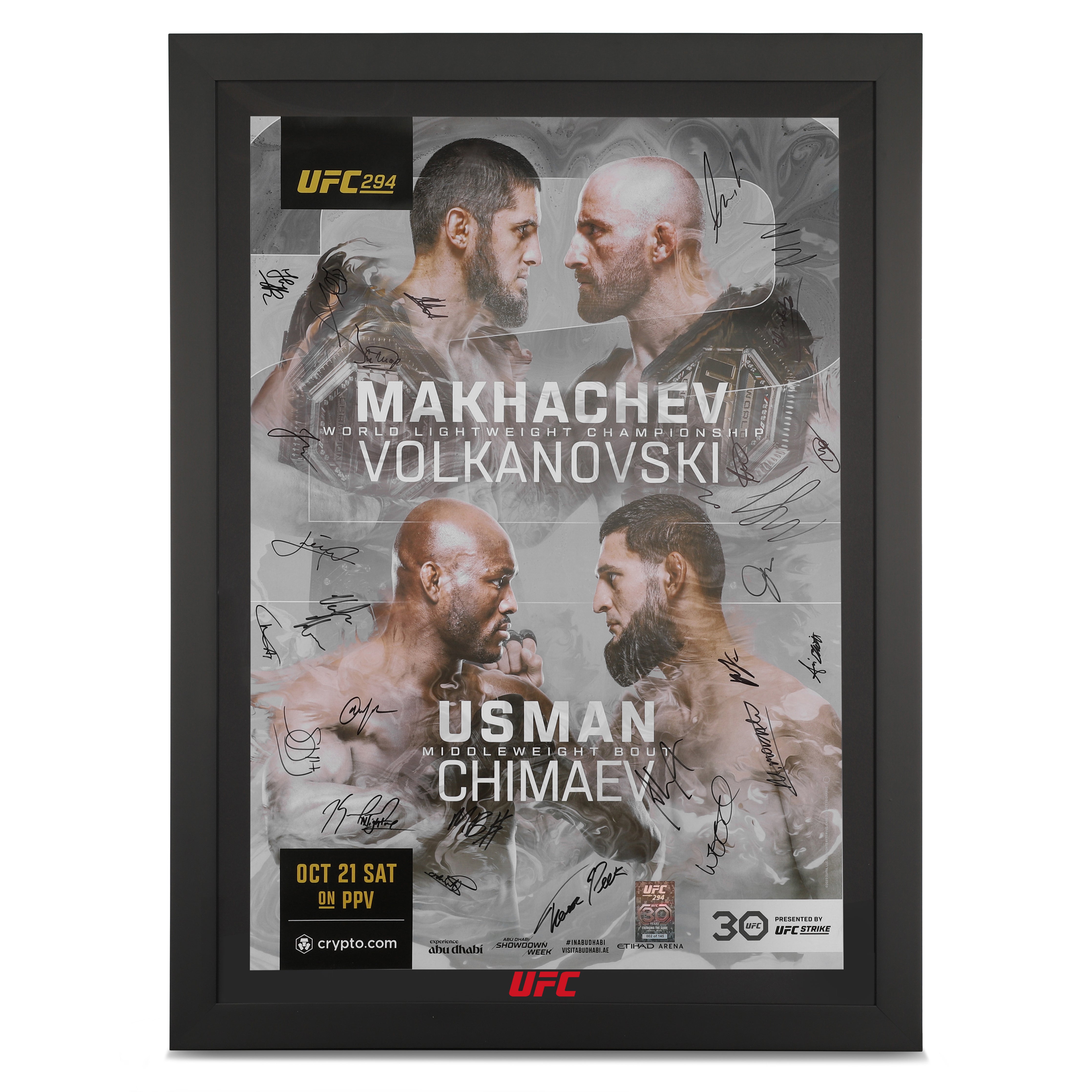 UFC 294: Makhachev vs Volkanovski 2 Autographed Event Poster - Framed