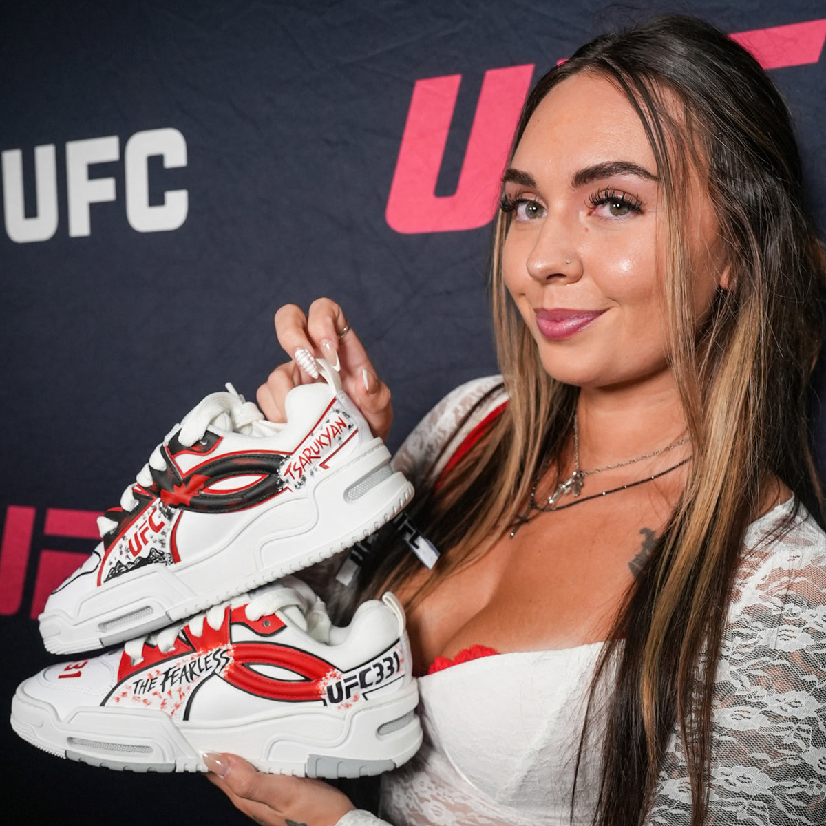 Abby Berner Hand Painted UFC 331 Shoes – Signed by Joshua Van & Arman Tsarukyan