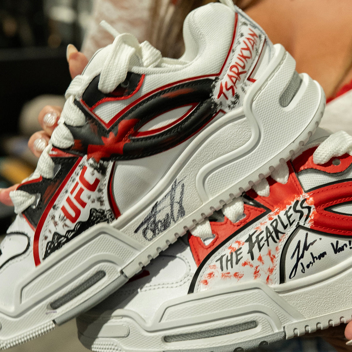 Abby Berner Hand Painted UFC 331 Shoes – Signed by Joshua Van & Arman Tsarukyan
