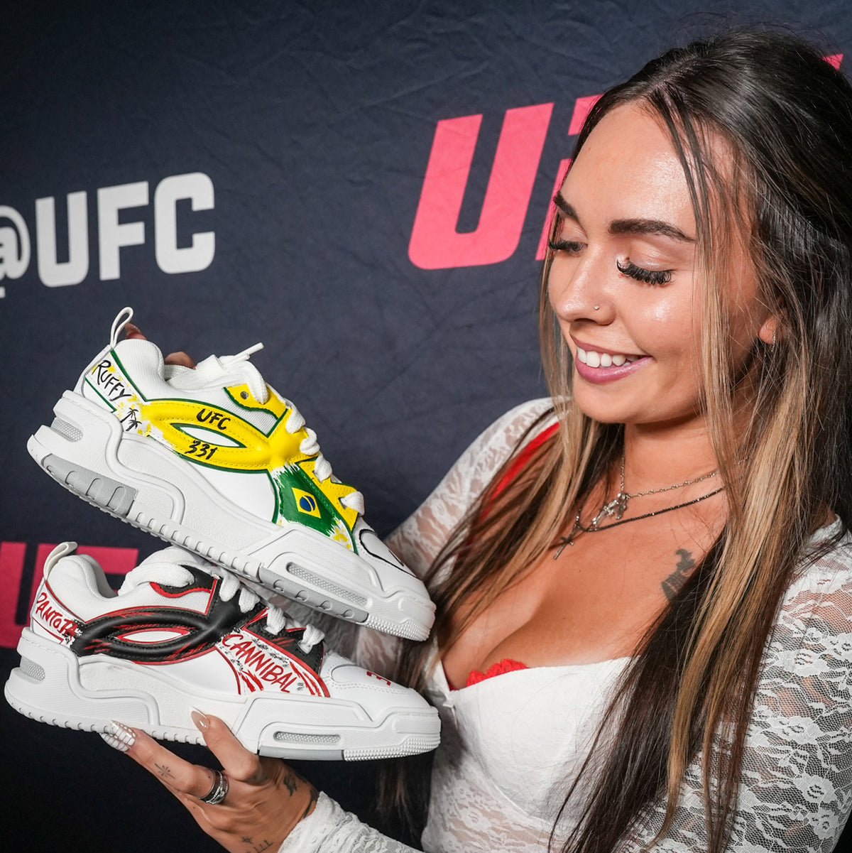 Abby Berner Hand Painted UFC 331 Shoes – Signed by Joshua Van & Arman Tsarukyan