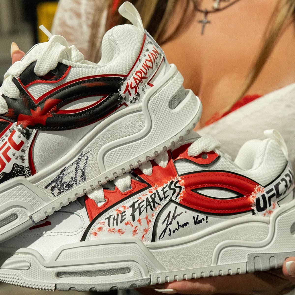 Abby Berner Hand Painted UFC 331 Shoes – Signed by Joshua Van & Arman Tsarukyan