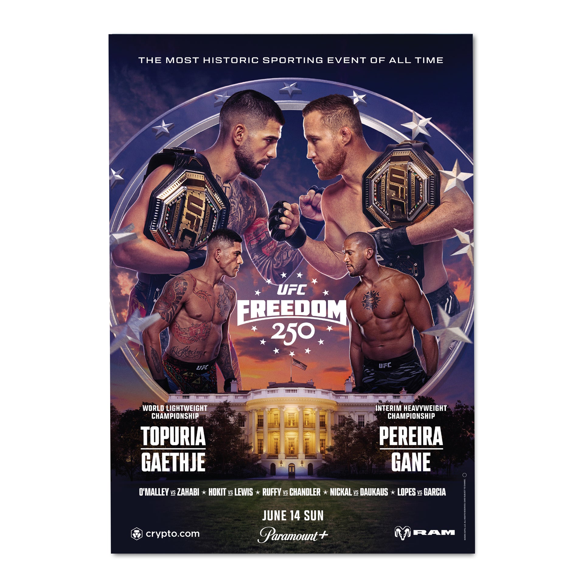 UFC Freedom 250: Topuria vs Gaethje Autographed Event Poster