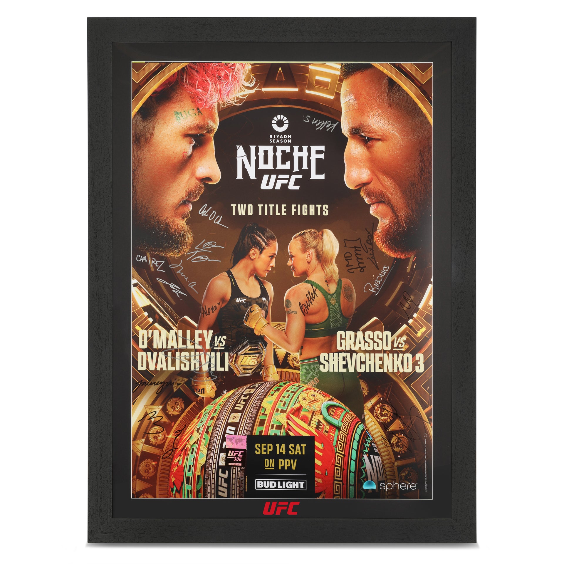 Riyadh Season Noche UFC Sean O'Malley vs Merab Dvalishvili Autographed Event Poster