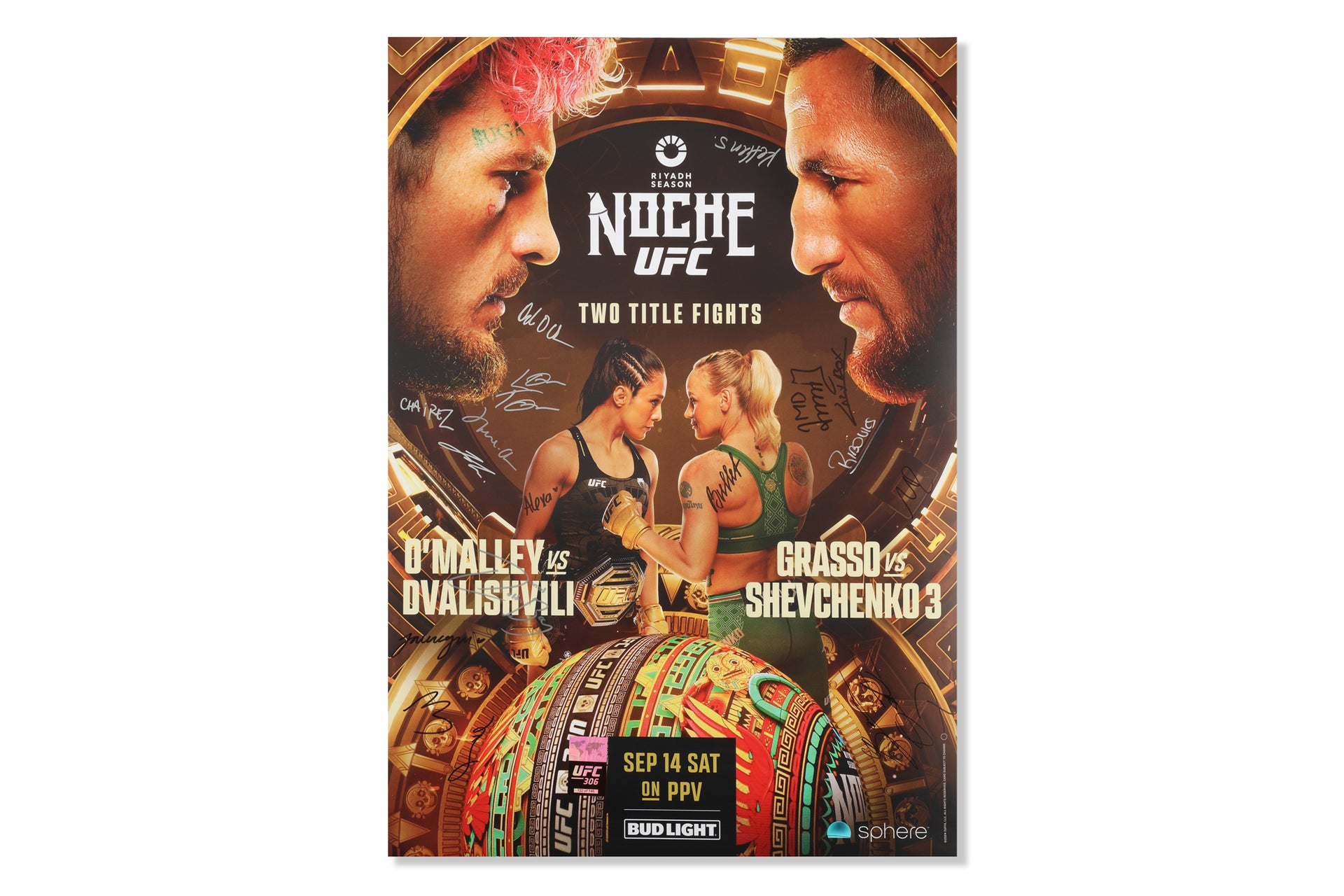 Riyadh Season Noche UFC Sean O'Malley vs Merab Dvalishvili Autographed Event Poster
