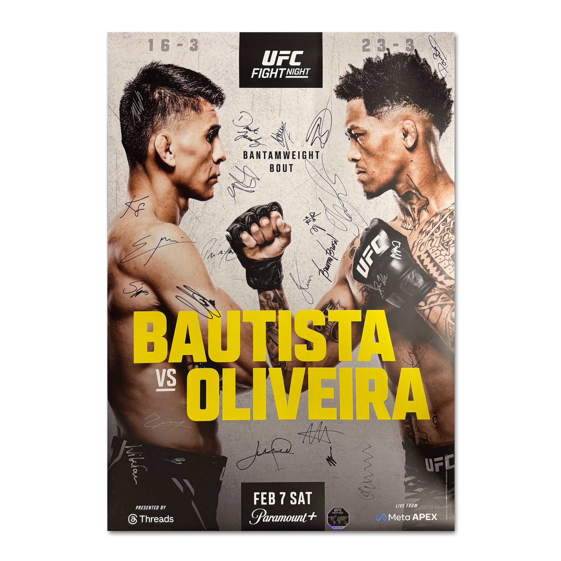 UFC Fight Night: Bautista vs Oliveira Autographed Event Poster