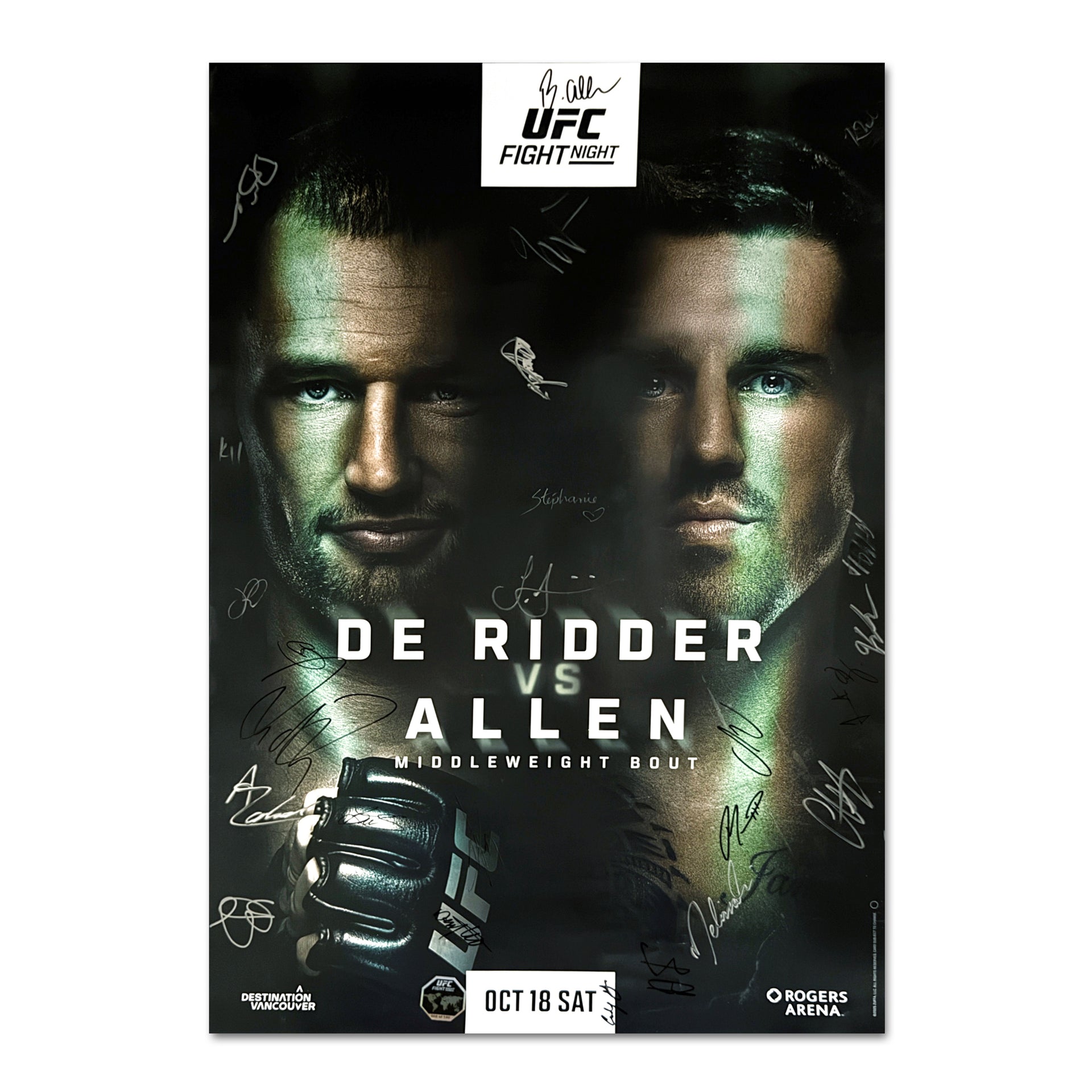 UFC Fight Night: De Ridder vs Allen Autographed Event Poster